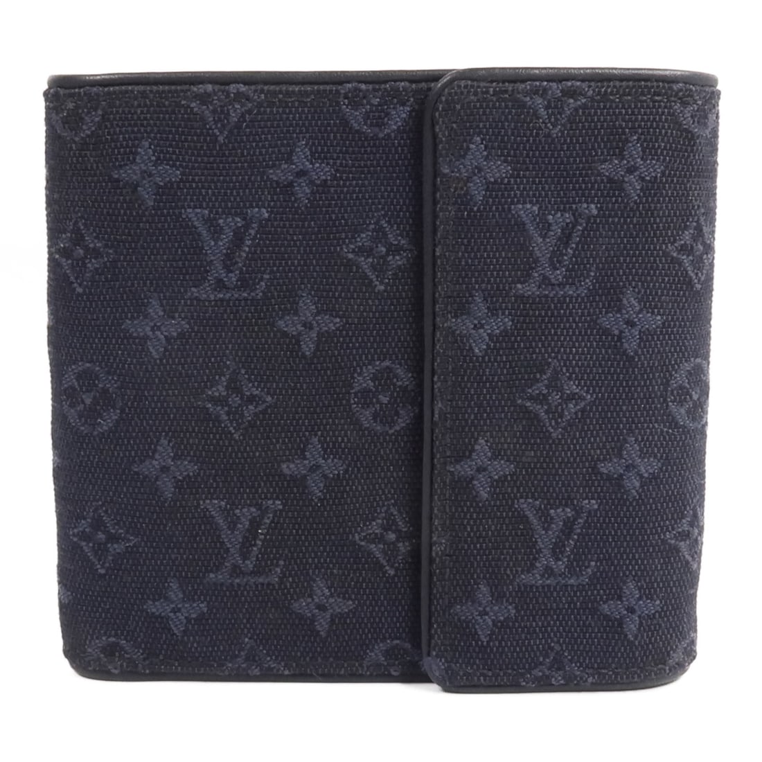 Louis Vuitton M92439 Monogram Mini bi fold wallet black navy: Louis Vuitton M92439 Monogram Mini bi fold wallet black navy Compact bi-fold wallet in Monogram Mini canvas with a black and navy colorway. The interior includes two wallet compartments, three card sl