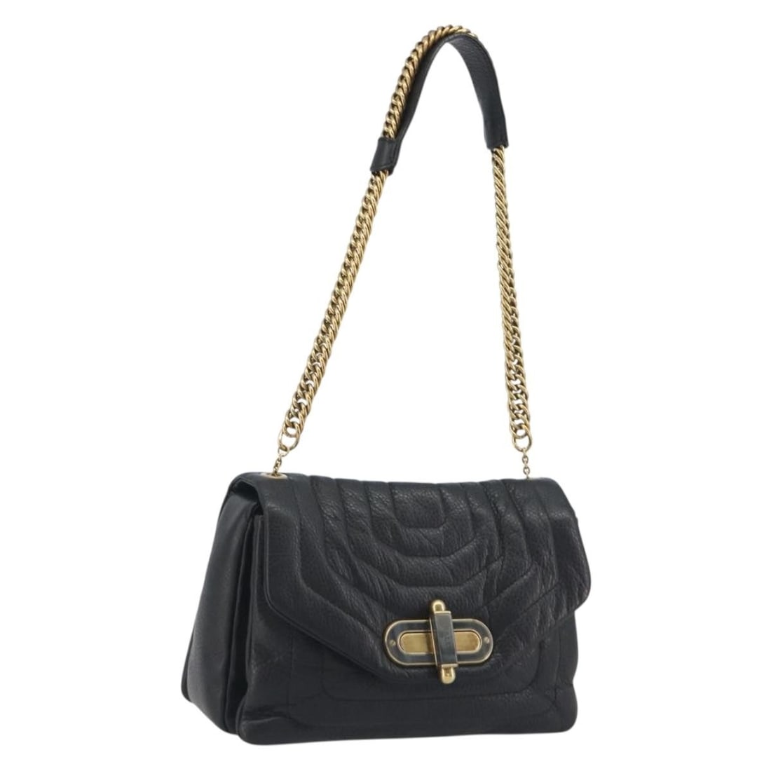 Bally Black Leather Shoulder Bag with Gold Tone Chain: Bally Black Leather Shoulder Bag with Gold Tone Chain Authentic Bally chain shoulder bag in black leather with gold-tone accents. This women's shoulder bag is made in Switzerland and features a compac