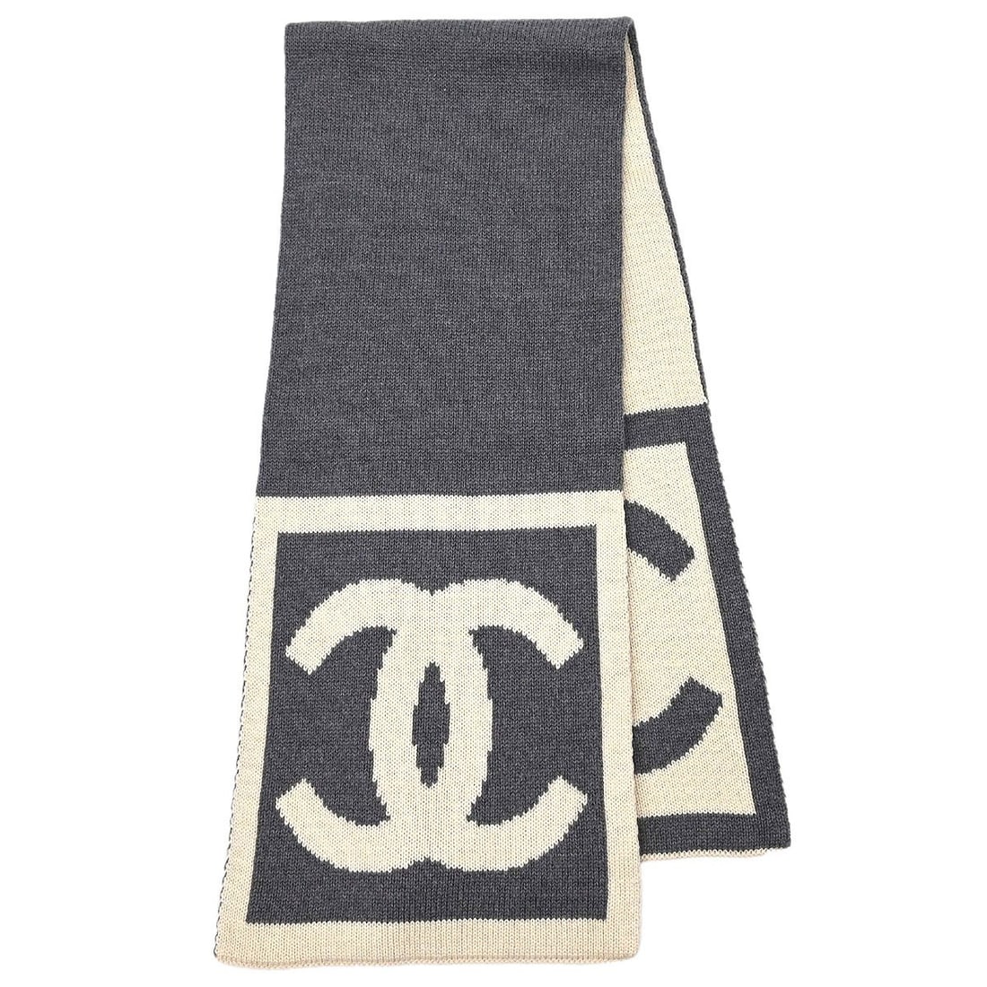 Chanel Sport Line shawl wrap white gray wool silk cashmere: Chanel Sport Line shawl wrap white gray wool silk cashmere Vintage Chanel Sport Line shawl/wrap in white and gray with logo accents. Made in France from a wool, silk, and cashmere blend, this women's 