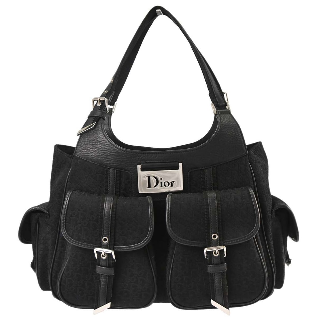 Dior Street Chic Medium Black Canvas Leather Tote Bag: Dior Street Chic Medium Black Canvas Leather Tote Bag Christian Dior Street Chic handbag in black canvas and leather with double handles and a magnetic closure. This medium tote features four exterior