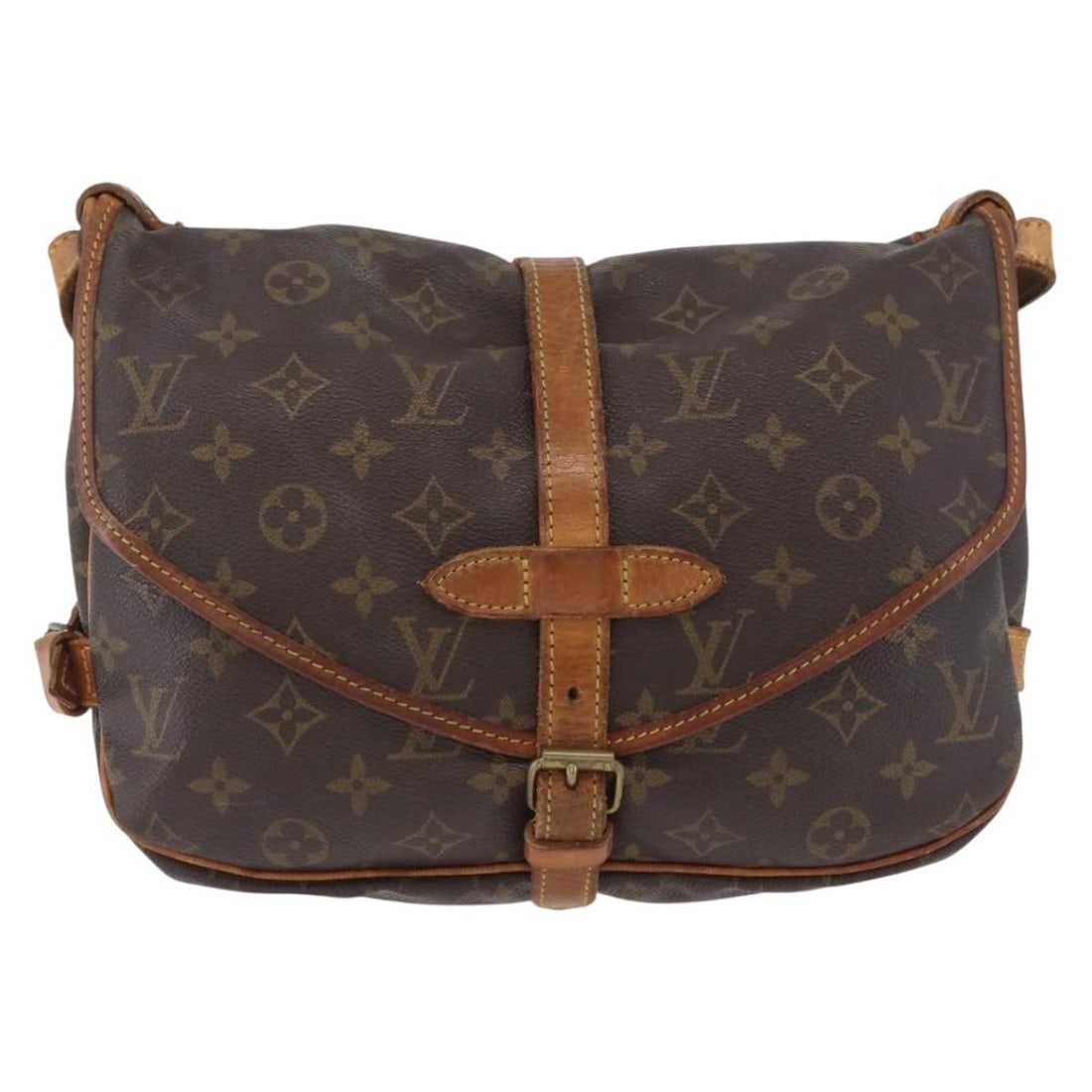 Louis Vuitton Saumur Unisex Brown Monogram Canvas Bag: Louis Vuitton Saumur Unisex Brown Monogram Canvas Bag This Louis Vuitton Saumur handbag features the iconic monogram canvas in brown and is designed for unisex use. The bag has notable signs of wear i