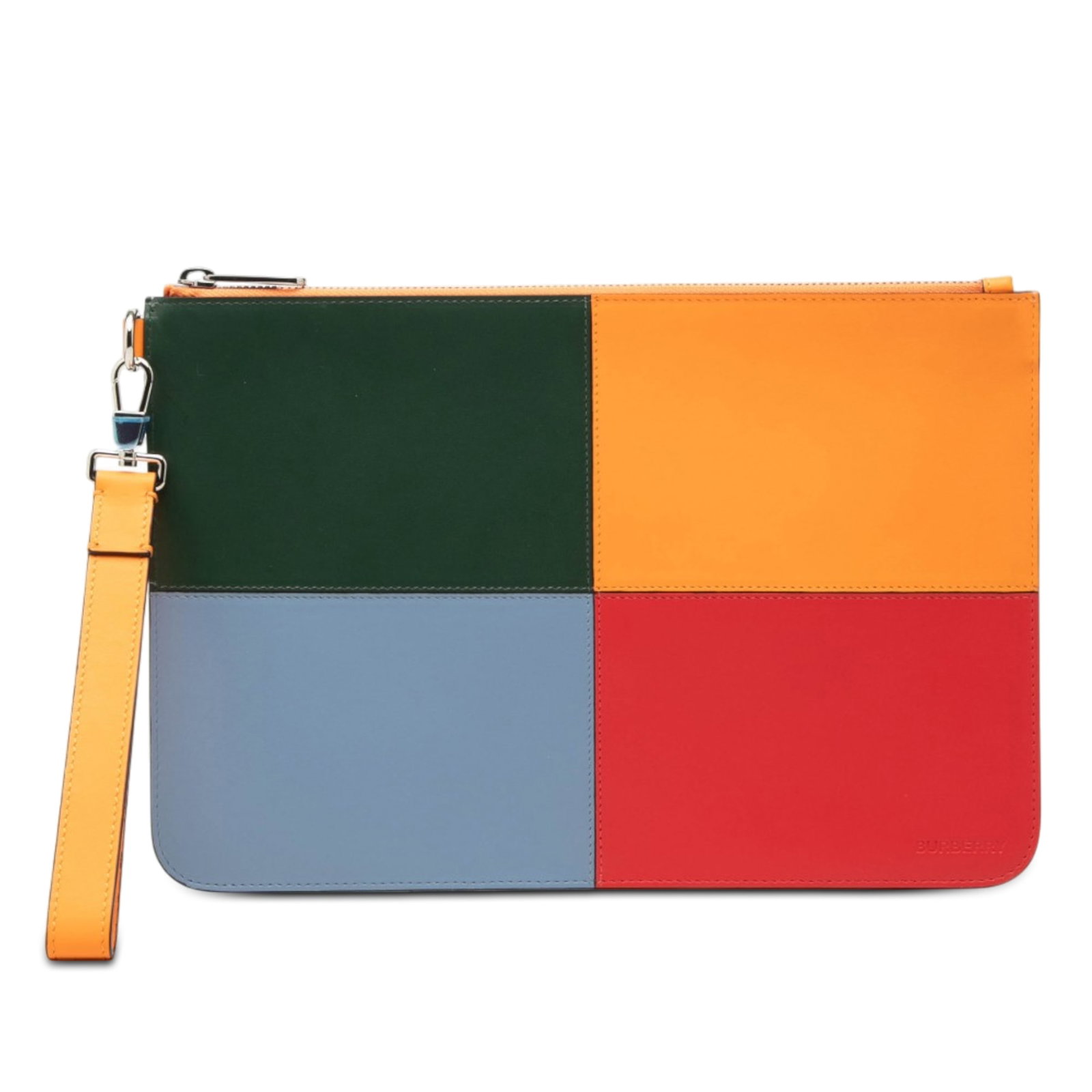 Burberry Leather Colorblock Wristlet Clutch Bag Multicolor: Burberry Leather Colorblock Wristlet Clutch Bag Multicolor Burberry leather colorblock clutch with a multicolor leather exterior, detachable flat leather wrist strap, top zip closure, and interior sli