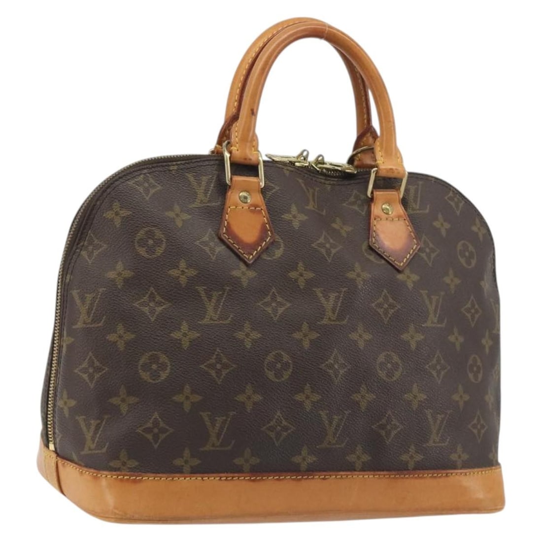 Louis Vuitton Alma Brown Canvas Handbag: Louis Vuitton Alma Brown Canvas Handbag Louis Vuitton Alma Monogram handbag in brown canvas. This pre-owned piece is in fair, worn condition with signs of use throughout, including an out-of-shape ext