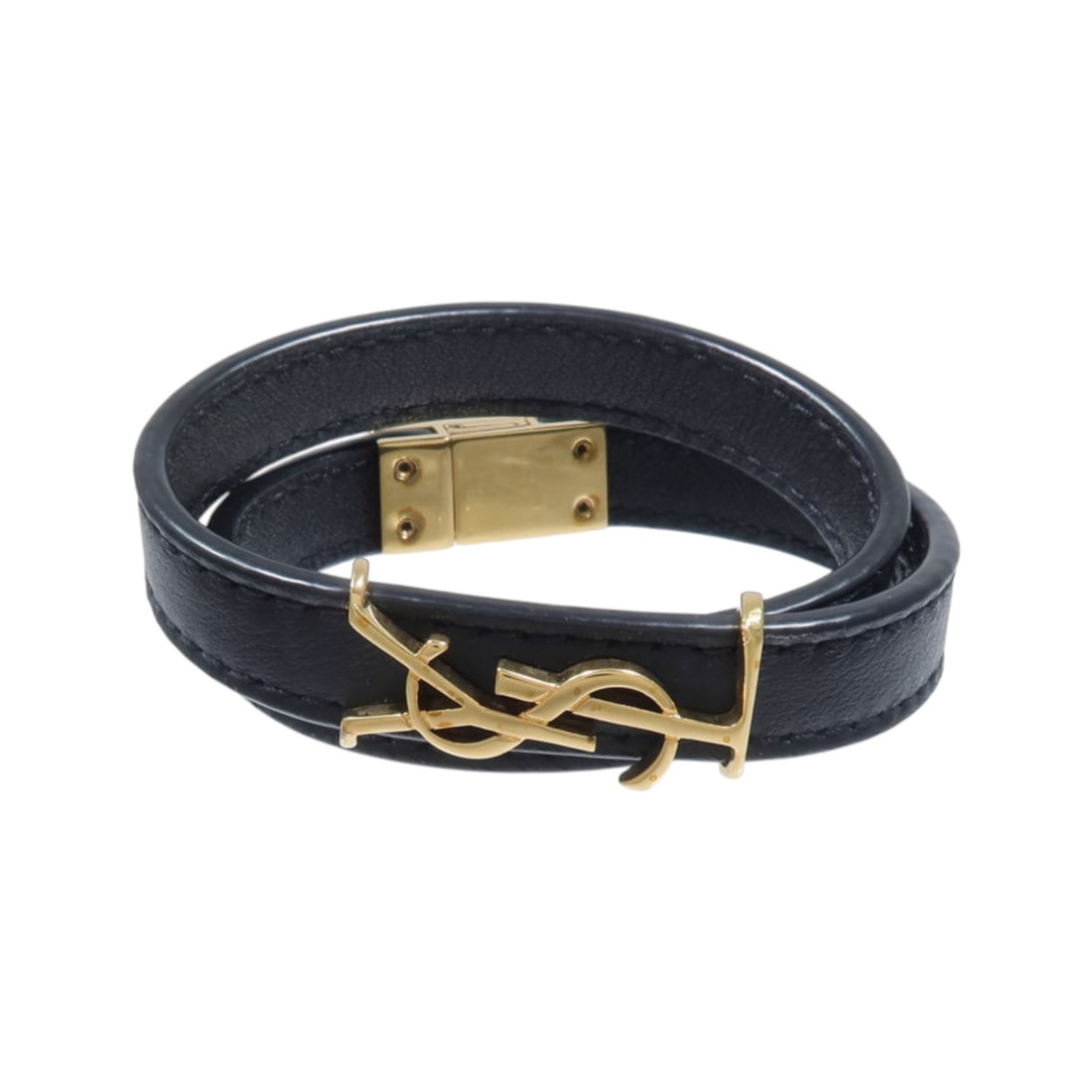 Saint Laurent STT536073 black calfskin and metal bracelet: Saint Laurent STT536073 black calfskin and metal bracelet Saint Laurent YSL bracelet in black calfskin leather and metal. This women's bracelet features a black motif and includes the storage box and 