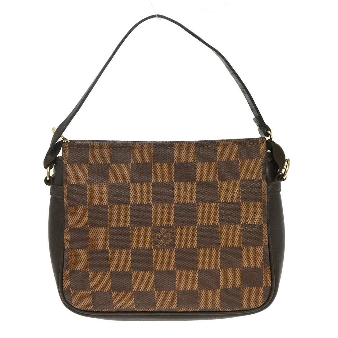 Louis Vuitton Trousse Makeup Mini Top Handle Bag Damier Ebene N51982: Louis Vuitton Trousse Makeup Mini Top Handle Bag Damier Ebene N51982 Louis Vuitton Trousse Makeup handbag in Damier canvas with leather trim and a top handle. This mini handbag features a zip closure,