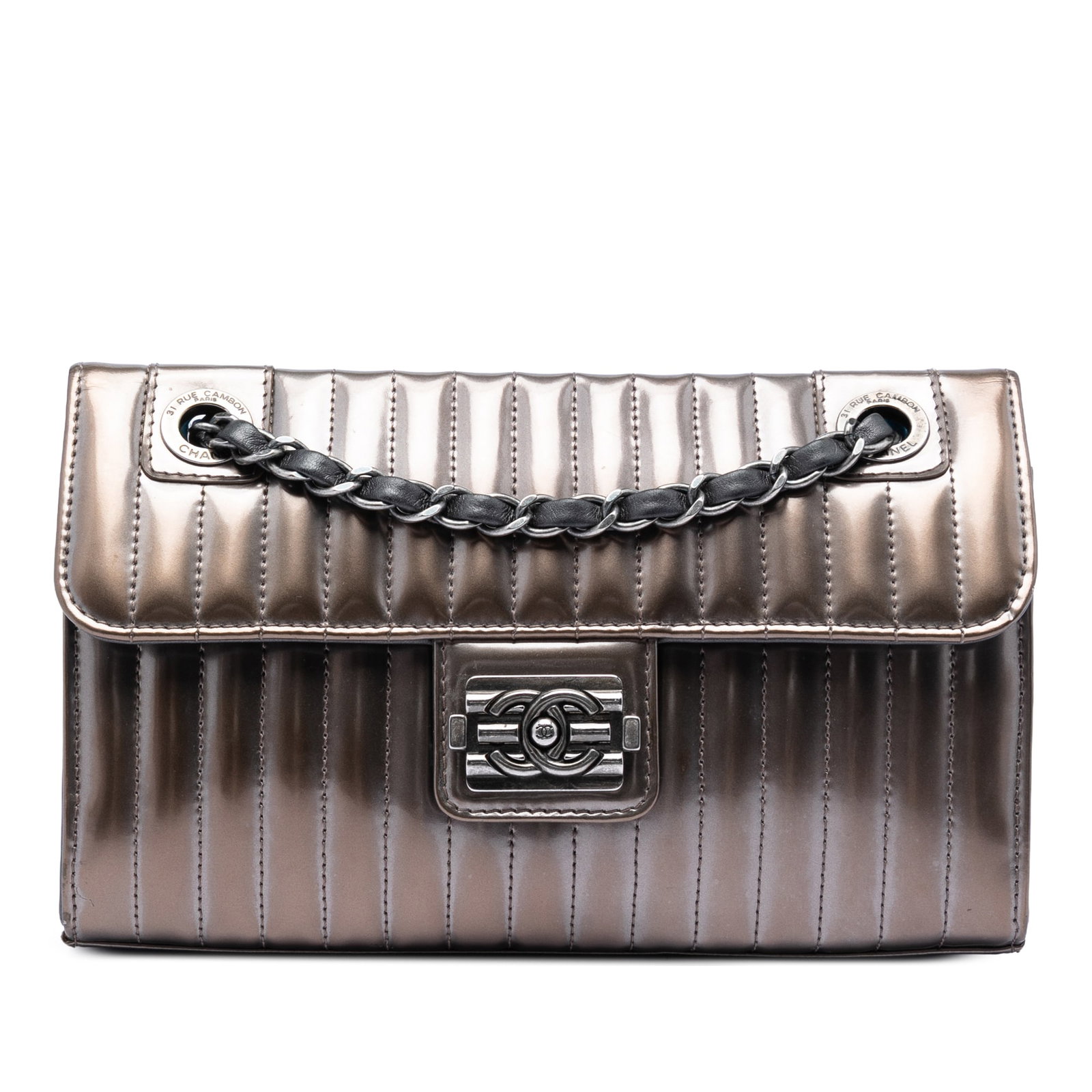 Chanel Maharaja Express Small Patent Leather Flap Bag Gray (1 of 6)