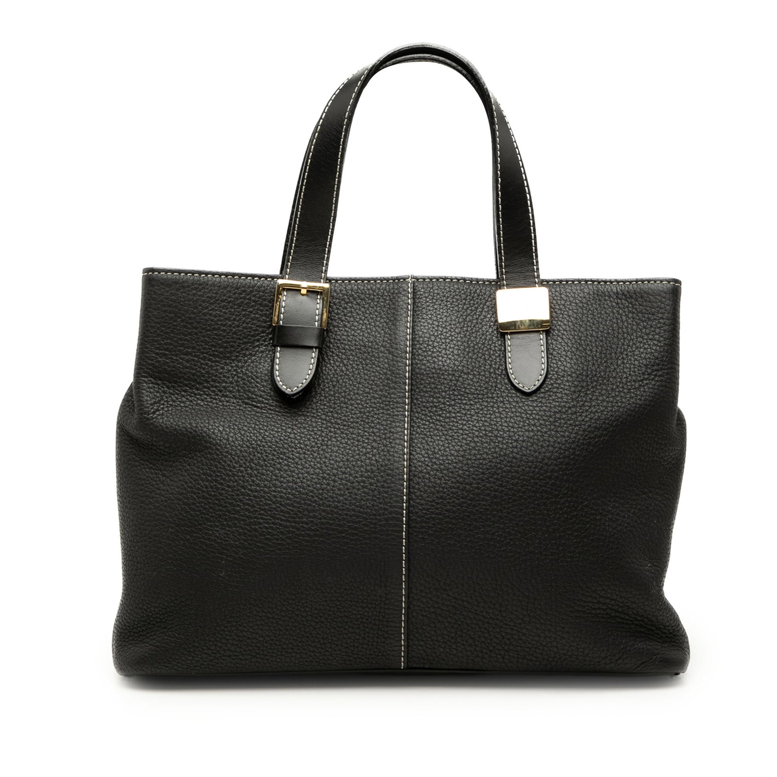 Black Leather Handbag Burberry Leather Tote Magnetic Snap: Black Leather Handbag Burberry Leather Tote Magnetic Snap Burberry leather tote in black with flat leather handles, an open top with magnetic snap closure, and an interior zip compartment. The bag sho