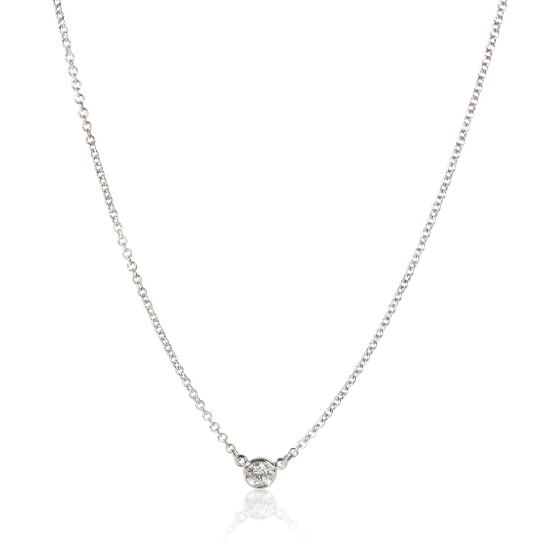 Tiffany & Co Elsa Peretti Diamond By The Yard Platinum Pendant: Tiffany & Co Elsa Peretti Diamond By The Yard Platinum Pendant Tiffany & Co. Elsa Peretti Diamond By The Yard pendant in platinum, featuring a round brilliant diamond. This pre-owned unisex pendant co