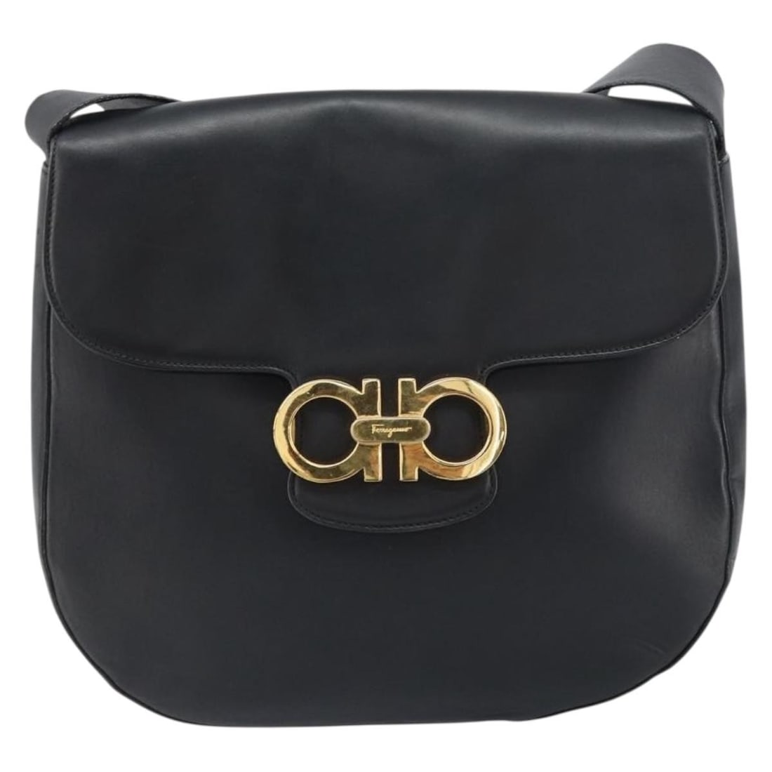 Black Leather Shoulder Bag Salvatore Ferragamo Gancini: Black Leather Shoulder Bag Salvatore Ferragamo Gancini This Salvatore Ferragamo Gancini shoulder bag for women features black leather construction with a flap closure and metal fittings. The bag shows