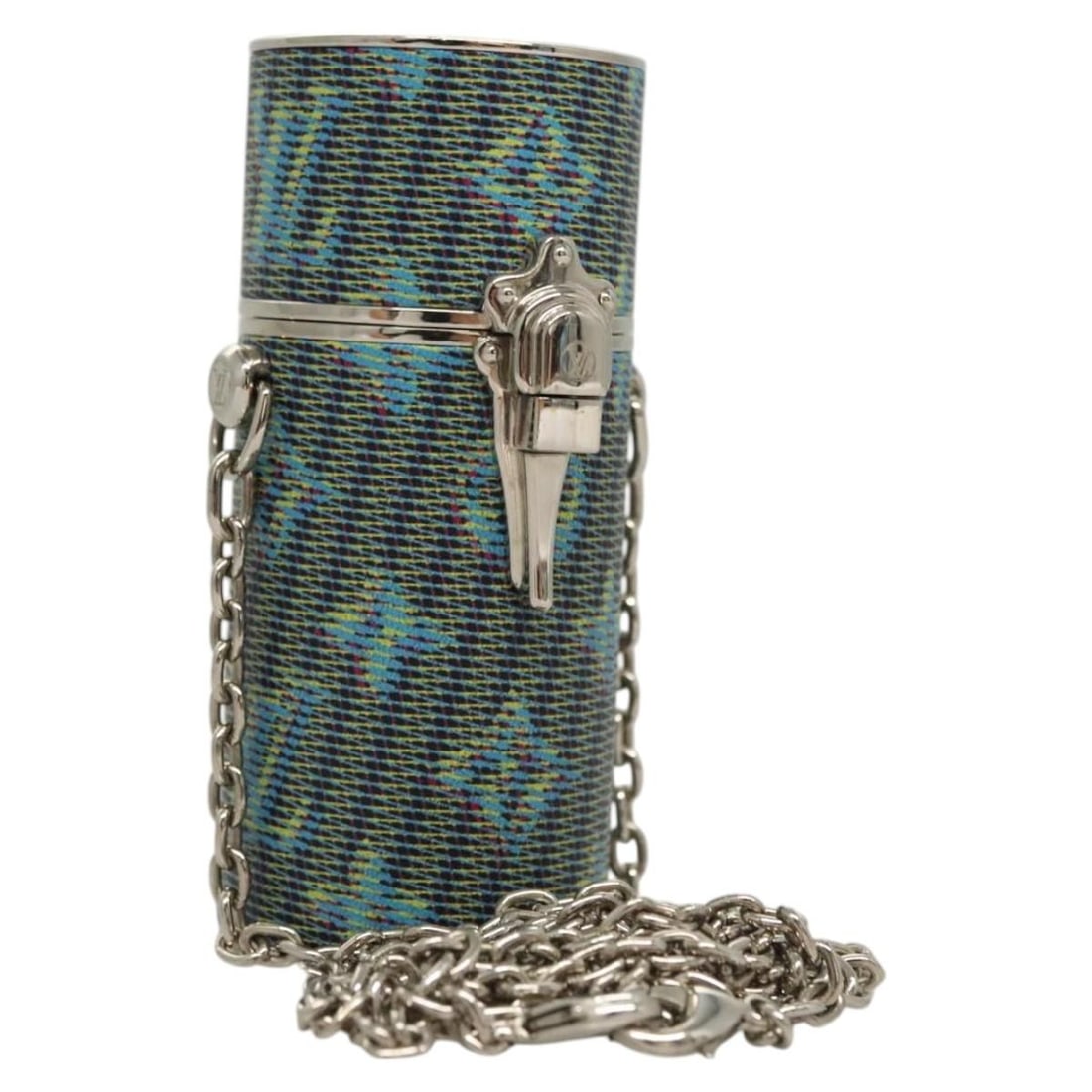 Louis Vuitton MP2536 blue monogram canvas lipstick case with chain: Louis Vuitton MP2536 blue monogram canvas lipstick case with chain A Louis Vuitton Monogram LV Pop Chain lipstick case in blue, presented in pouch style. It is made from Monogram Canvas and was made i