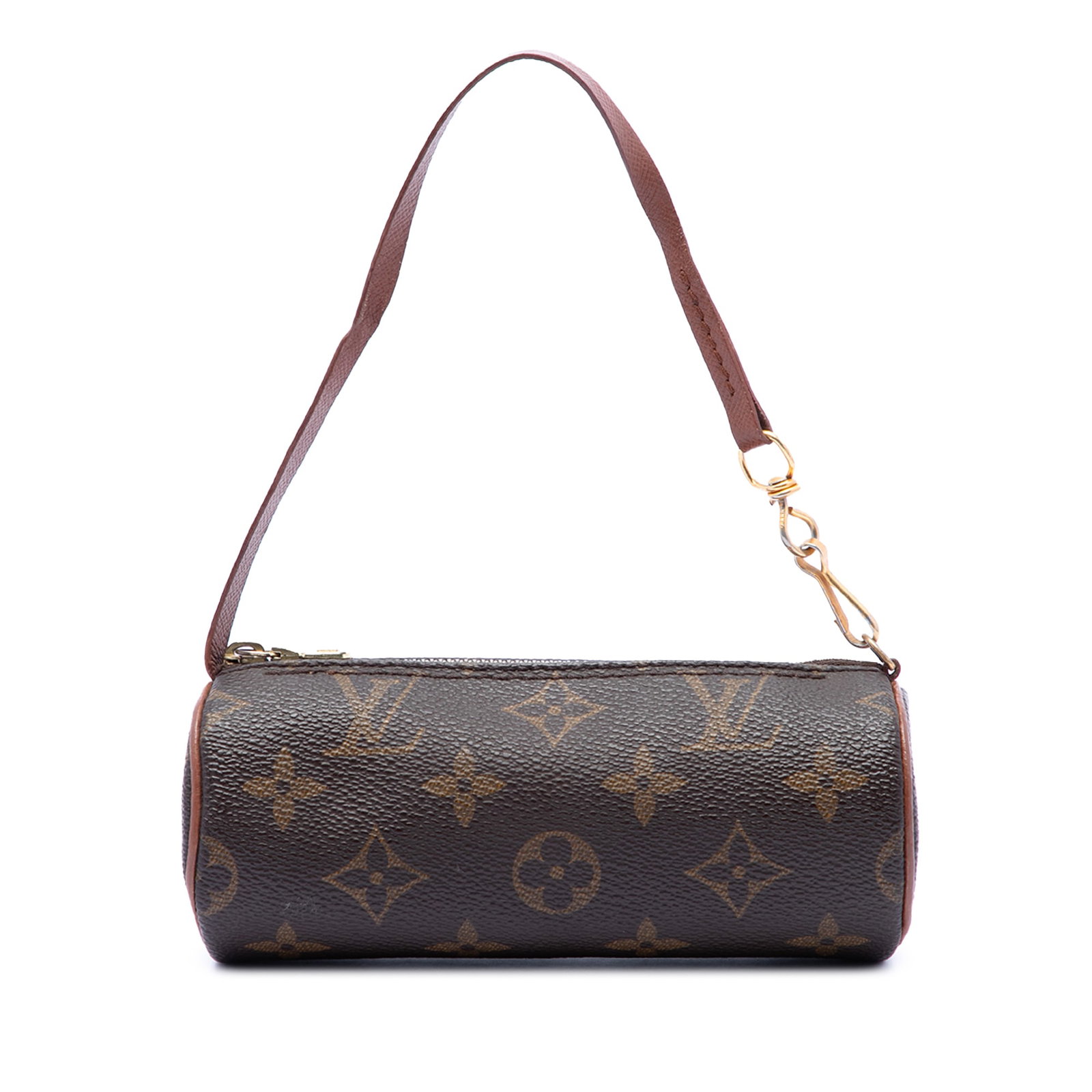 Brown Monogram Pochette Bag Louis Vuitton Papillon: Brown Monogram Pochette Bag Louis Vuitton Papillon Louis Vuitton Monogram Papillon Pochette in brown monogram canvas with leather trim. This pochette features a flat leather strap and a top zip closur
