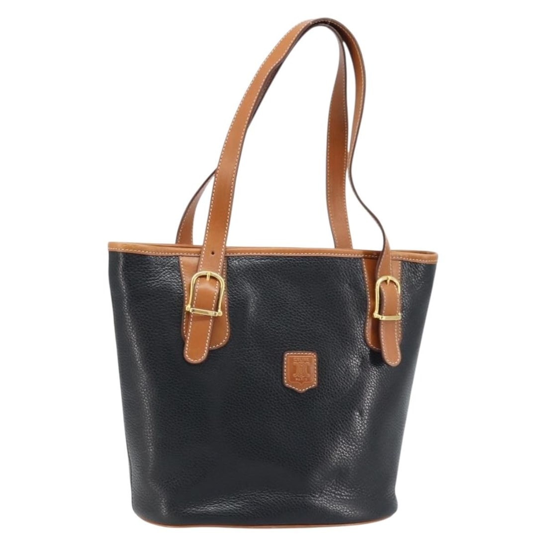 CELINE Black Leather Tote Bag Gold Tone Italy M08: CELINE Black Leather Tote Bag Gold Tone Italy M08 CELINE tote bag in black leather with gold-tone exterior accents, made in Italy. This women's bag measures approximately 24 cm x 24 cm x 13 cm, with a