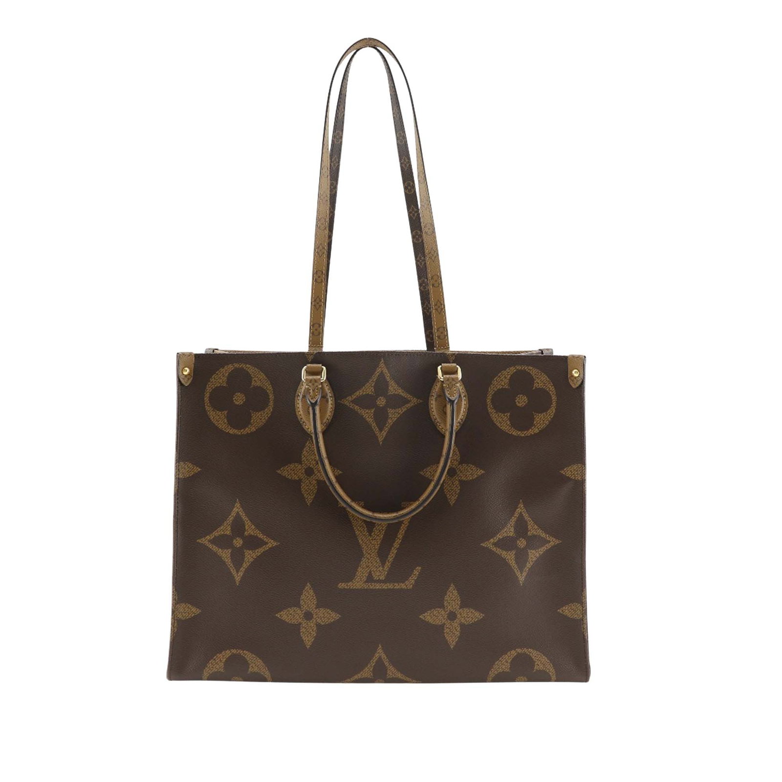 Louis Vuitton OnTheGo GM Tote Monogram Reverse Giant Canvas Brown: Louis Vuitton OnTheGo GM Tote Monogram Reverse Giant Canvas Brown The Louis Vuitton Monogram Reverse Giant OnTheGo GM is crafted from monogram reverse canvas and features rolled canvas handles, flat c