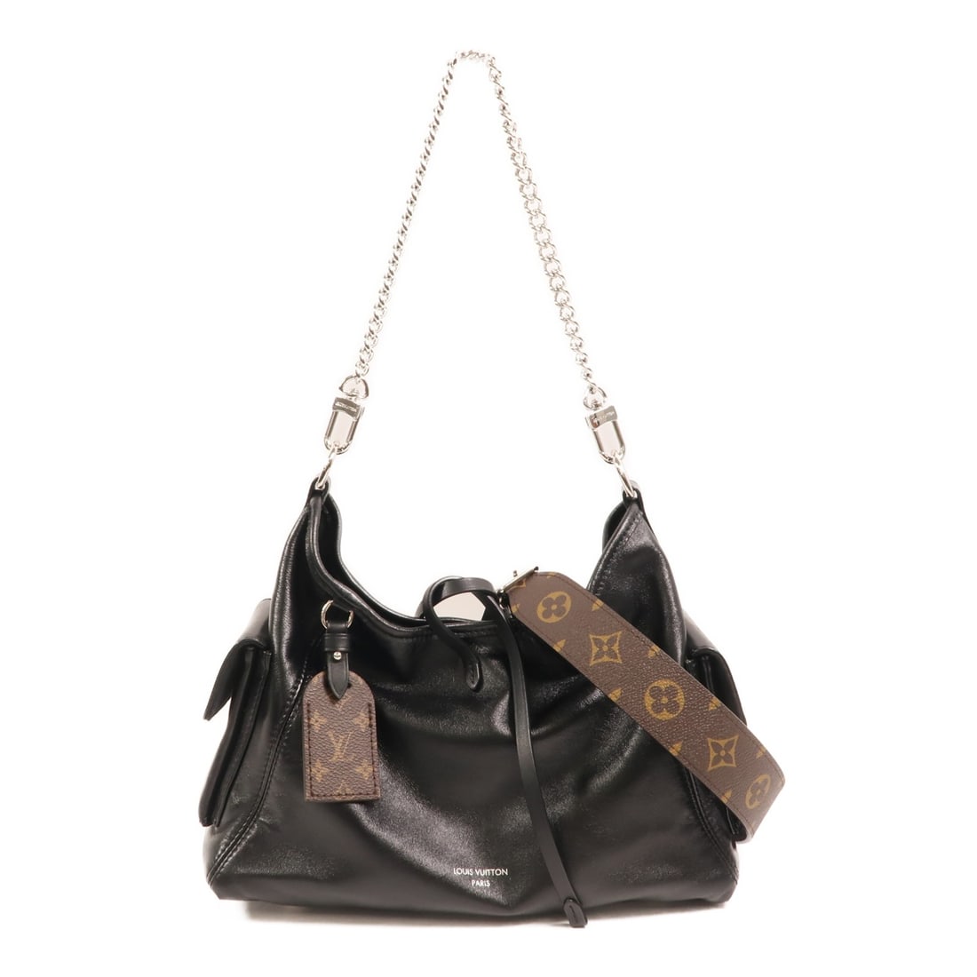 Louis Vuitton M24861 CarryAll Cargo Vibe PM black calfskin 2way shoulder bag: Louis Vuitton M24861 CarryAll Cargo Vibe PM black calfskin 2way shoulder bag Louis Vuitton CarryAll Cargo Vibe PM 2-way shoulder bag in black calfskin. This women's bag features a removable shoulder s