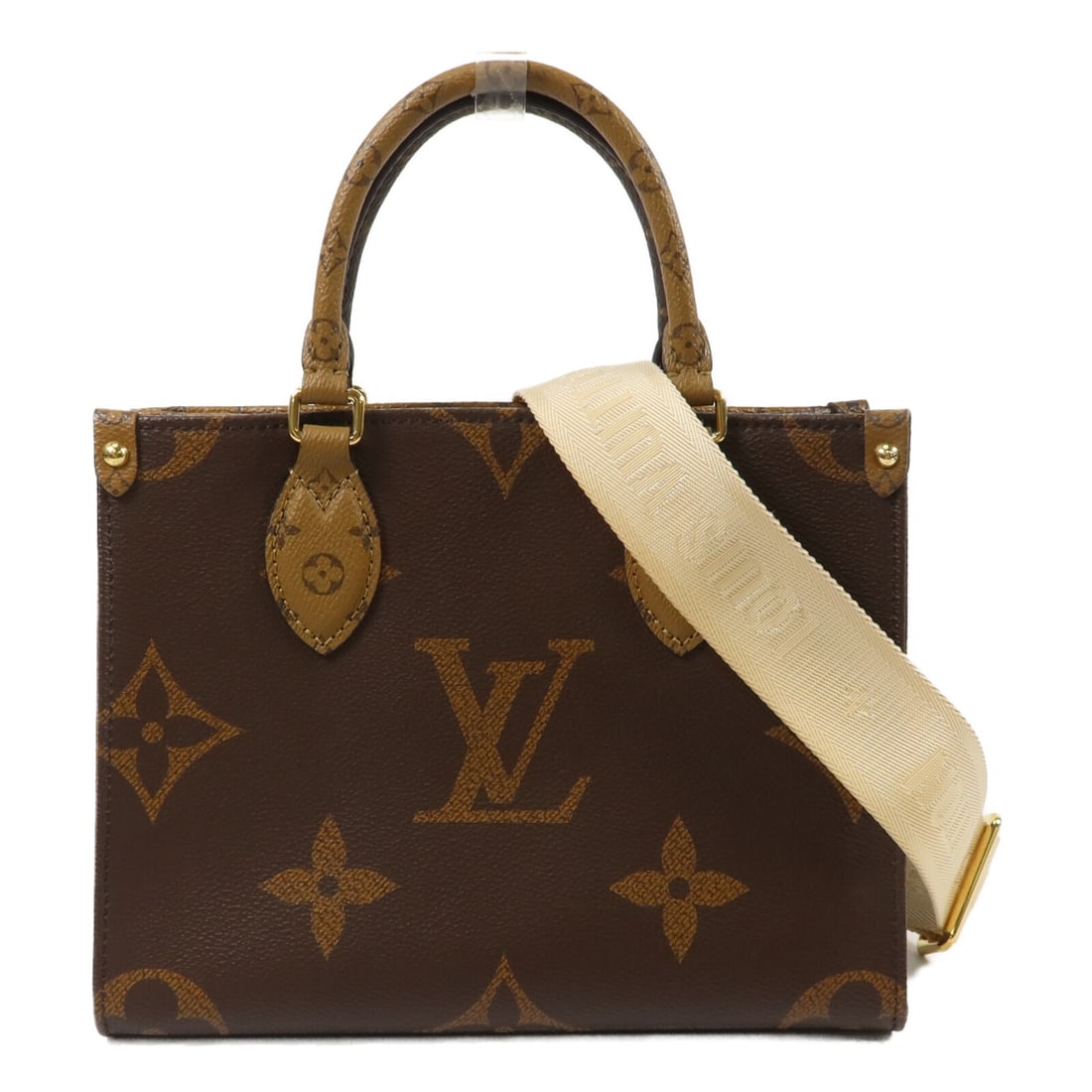 Louis Vuitton OnTheGo PM M46373 Monogram Giant 2way Shoulder Bag: Louis Vuitton OnTheGo PM M46373 Monogram Giant 2way Shoulder Bag Louis Vuitton OnTheGo PM 2-way shoulder bag in brown Monogram Giant PVC coated canvas. This women's bag features top handles and a deta