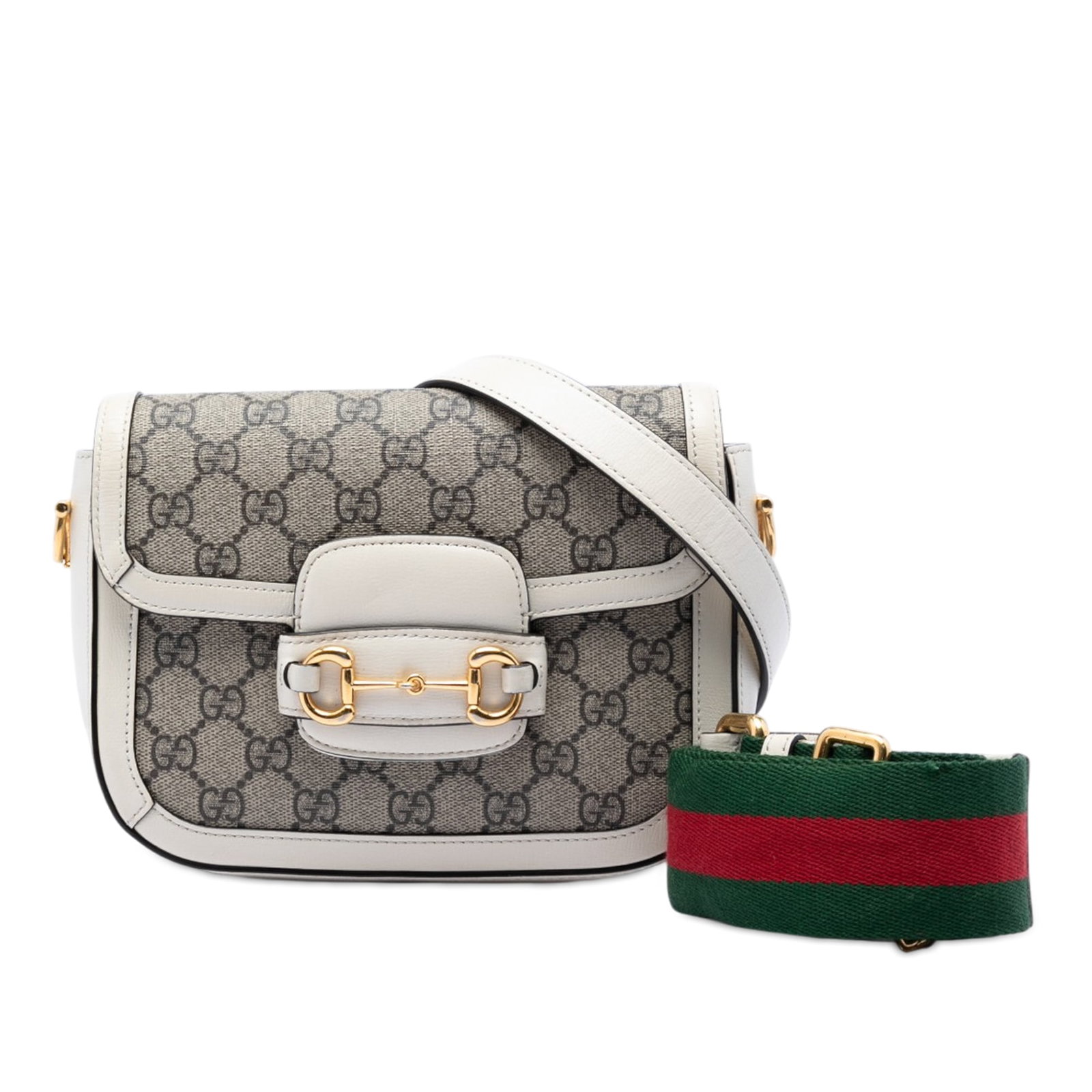 Gucci Horsebit 1955 Small Crossbody Bag GG Supreme Web: Gucci Horsebit 1955 Small Crossbody Bag GG Supreme Web Gucci Small GG Supreme Web Horsebit 1955 Crossbody bag with a coated canvas body and leather trim. It features adjustable and detachable flat lea