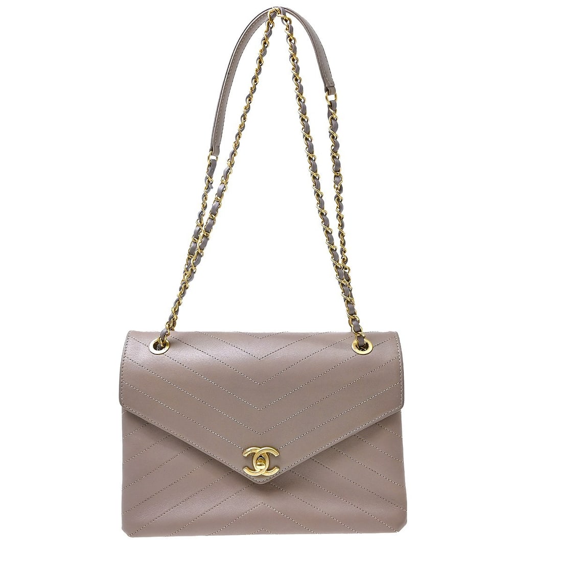 CHANEL Classic Flap Purple Shoulder Bag Calfskin Chevron: CHANEL Classic Flap Purple Shoulder Bag Calfskin Chevron Purple Chanel shoulder bag with a chevron-quilted design, flap turnlock closure, and chain shoulder strap. Made in Italy, this medium bag featu