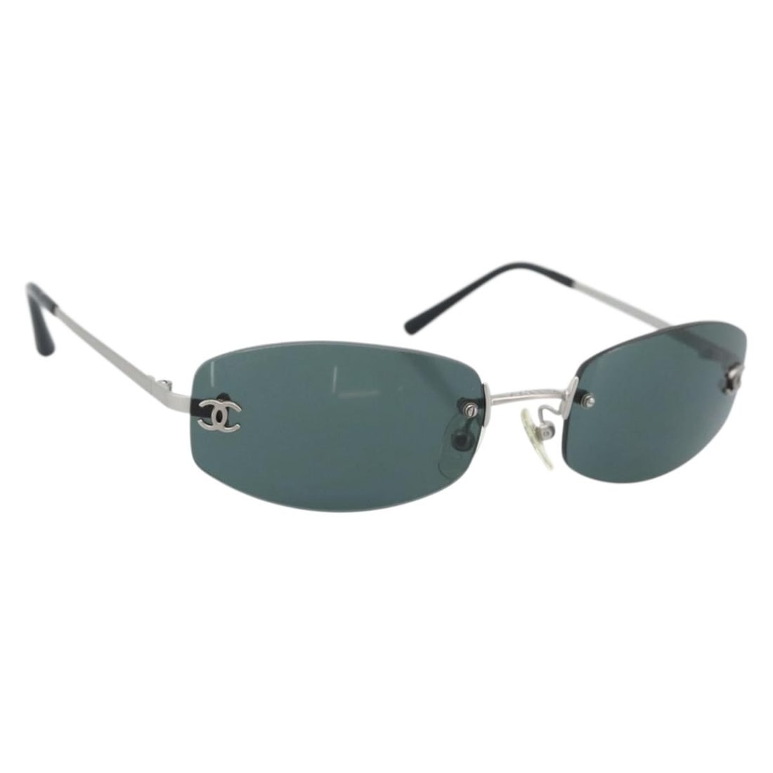 CHANEL COCO Mark Metal Sunglasses Silver Black with Case (1 of 11)