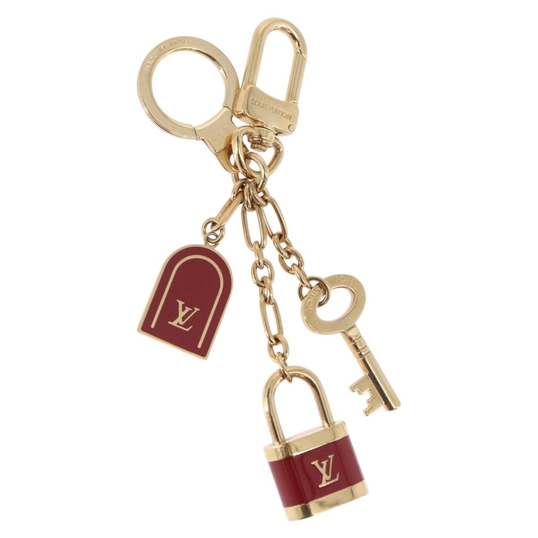Louis Vuitton M60074 Porte Cles Kaduna Key Holder Red Gold Tone Metal: Louis Vuitton M60074 Porte Cles Kaduna Key Holder Red Gold Tone Metal Louis Vuitton Porte Cles Kaduna key holder in gold tone and red metal. This women's accessory is made in Italy and includes a dust
