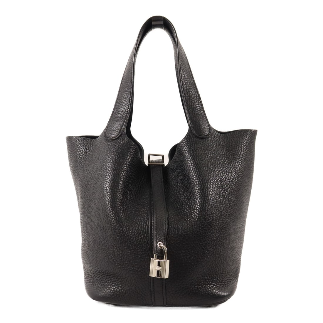 Hermes Picotin MM Noir Taurillon Clemence Leather Handbag PHW: Hermes Picotin MM Noir Taurillon Clemence Leather Handbag PHW Hermes Picotin MM handbag in Noir Taurillon Clemence leather with palladium-tone hardware. Made in France, this women's handbag includes