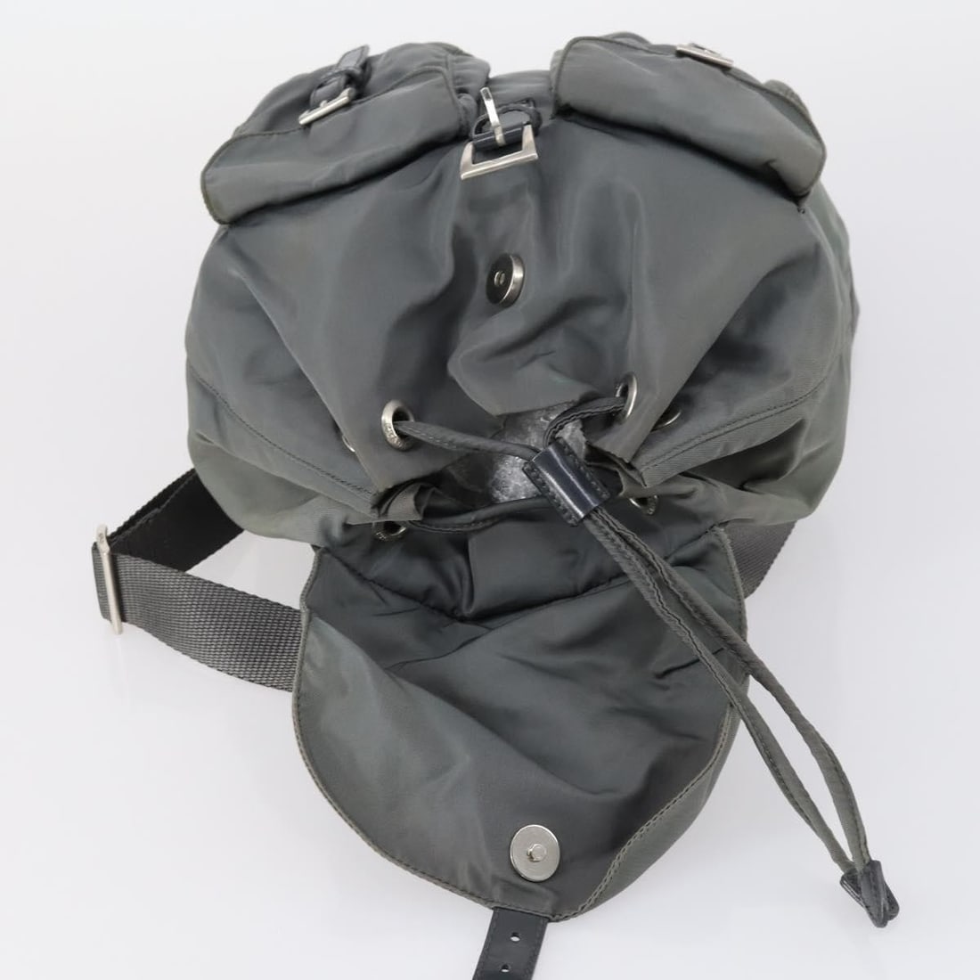 Prada Double Front Pocket Gray Nylon Backpack - 17