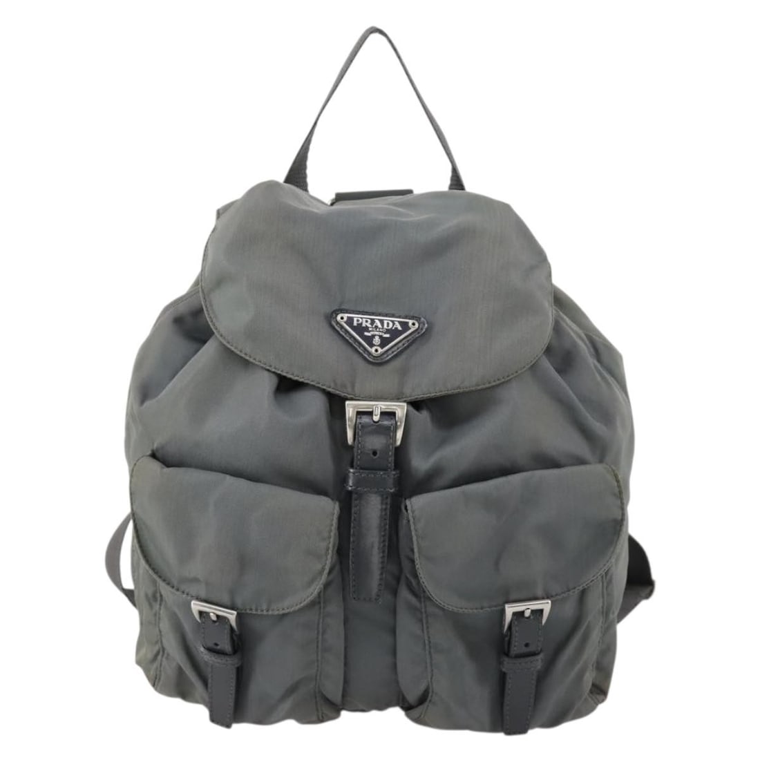 Prada Double Front Pocket Gray Nylon Backpack - 18