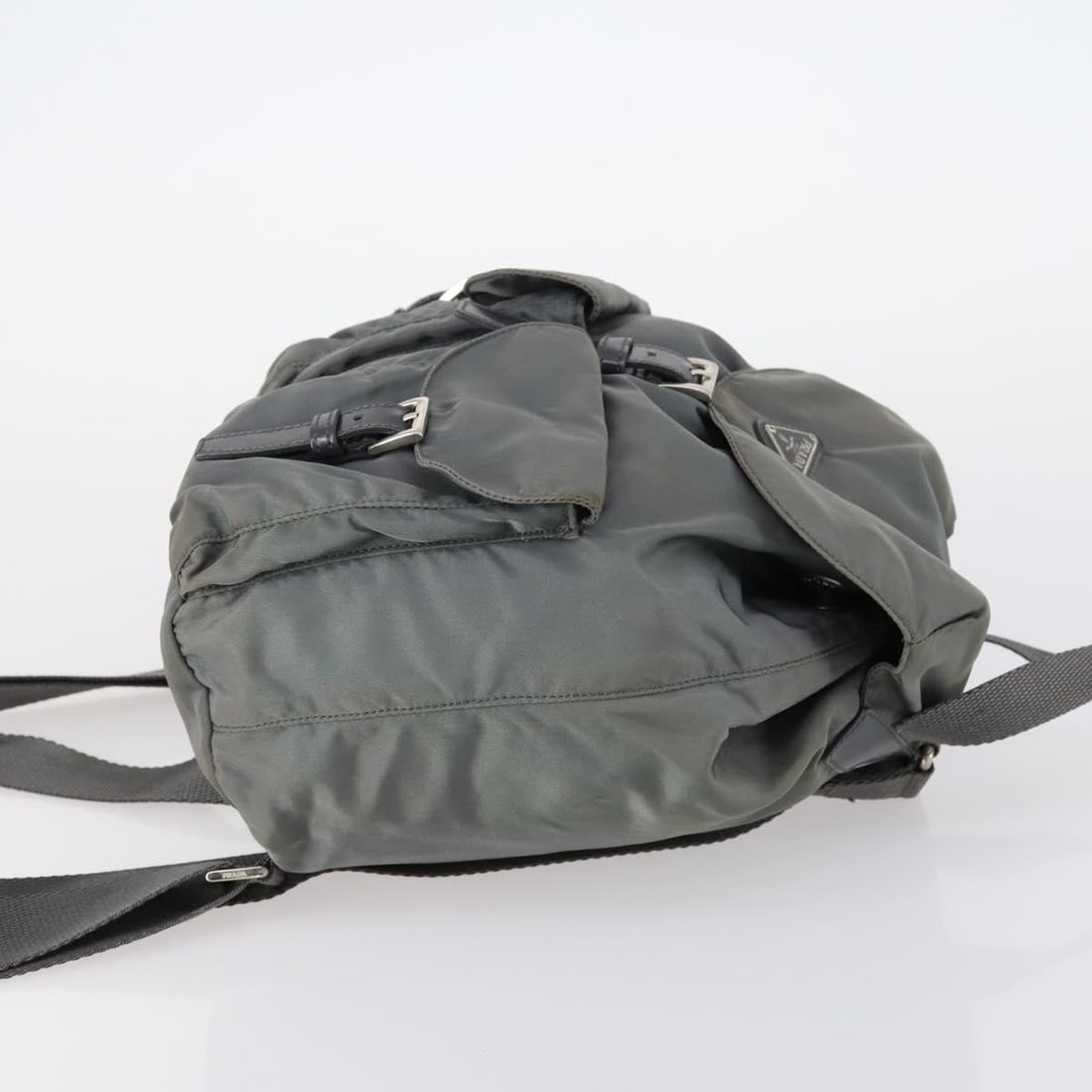 Prada Double Front Pocket Gray Nylon Backpack - 3