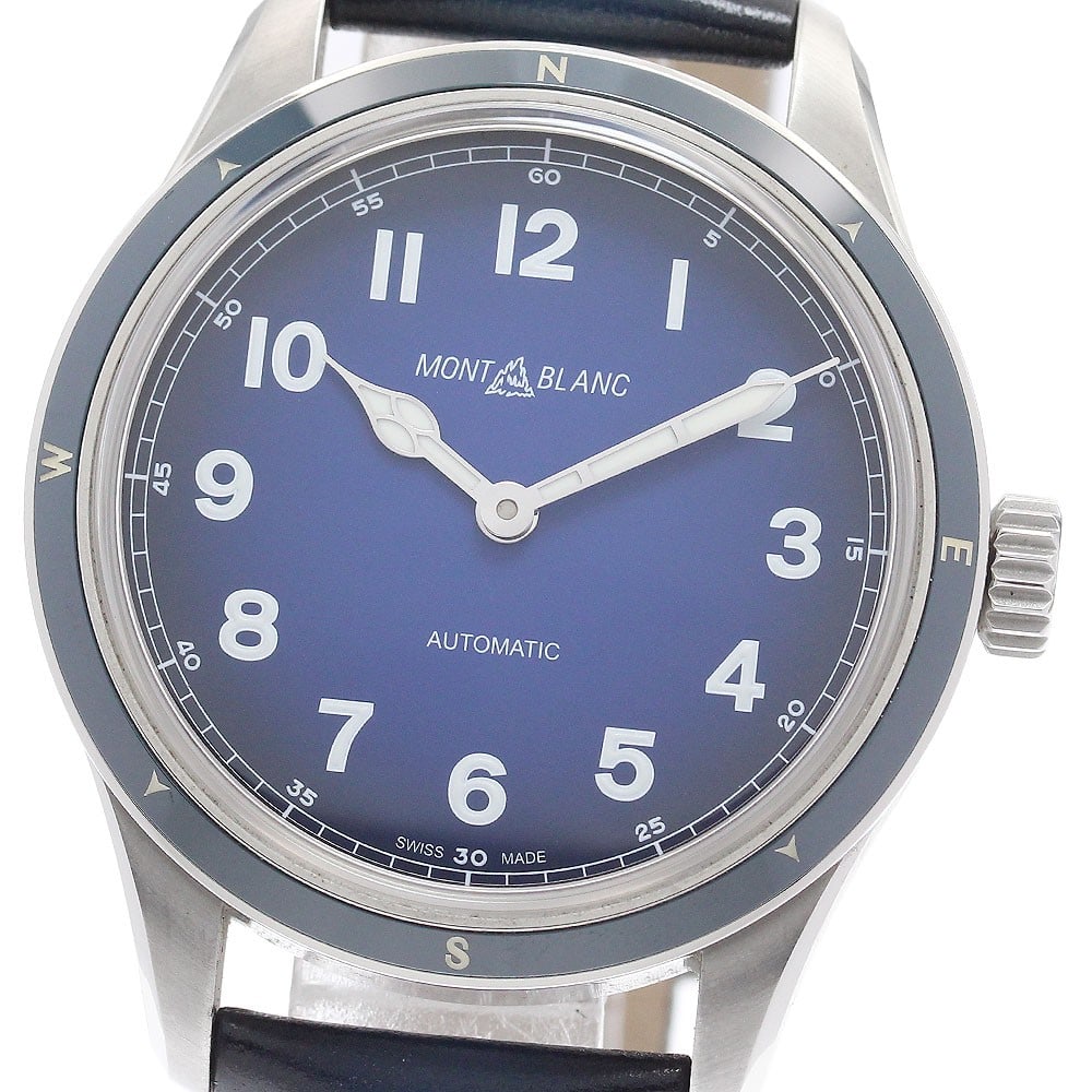 Montblanc 1858 Automatic Mens Wristwatch Ref MB126758 Blue Dial: Montblanc 1858 Automatic Mens Wristwatch Ref MB126758 Blue Dial Pre-owned Montblanc 1858 Automatic men's wristwatch with a blue dial and self-winding movement. This Swiss-made watch features a stainle