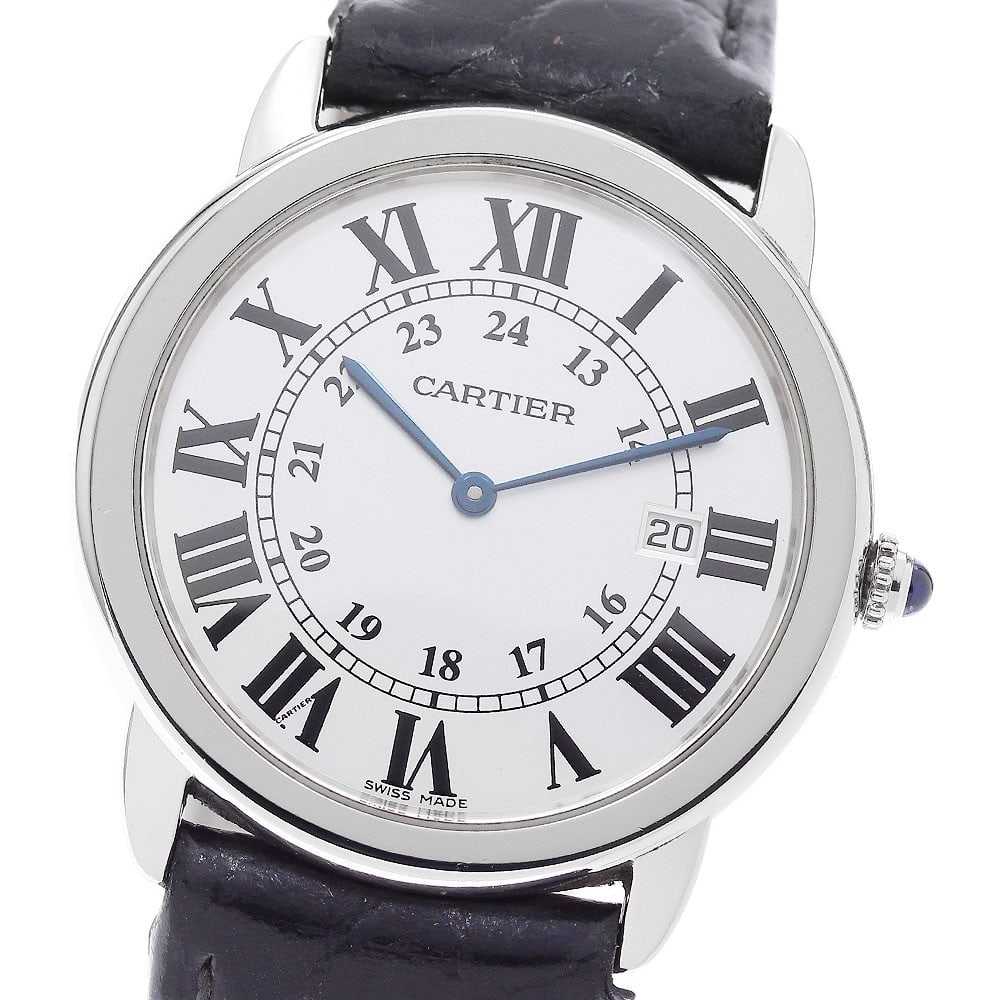 Cartier Ronde Solo mens quartz wristwatch ref 2934 steel: Cartier Ronde Solo mens quartz wristwatch ref 2934 steel Pre-owned Cartier Ronde Solo men's quartz wristwatch with a stainless steel case, silver dial, and date function. The watch is offered without 