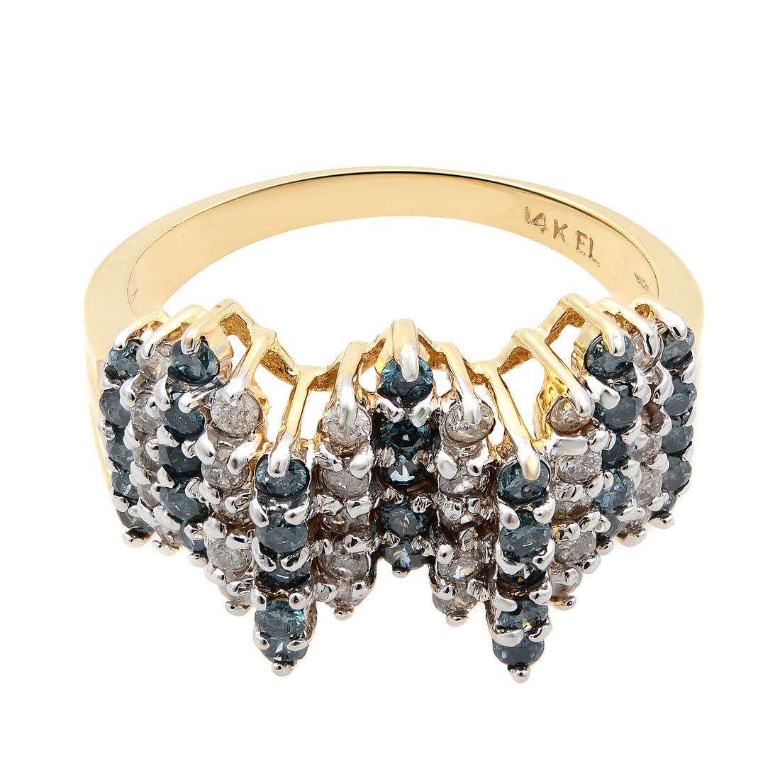 Rachel Koen 1.00Cttw Blue White Diamond Cocktail Ring 14K Yellow Gold Size 9: Rachel Koen 1.00Cttw Blue White Diamond Cocktail Ring 14K Yellow Gold Size 9 This stunning cocktail ring from Rachel Koen showcases a captivating wave design adorned with round brilliant cut blue and 