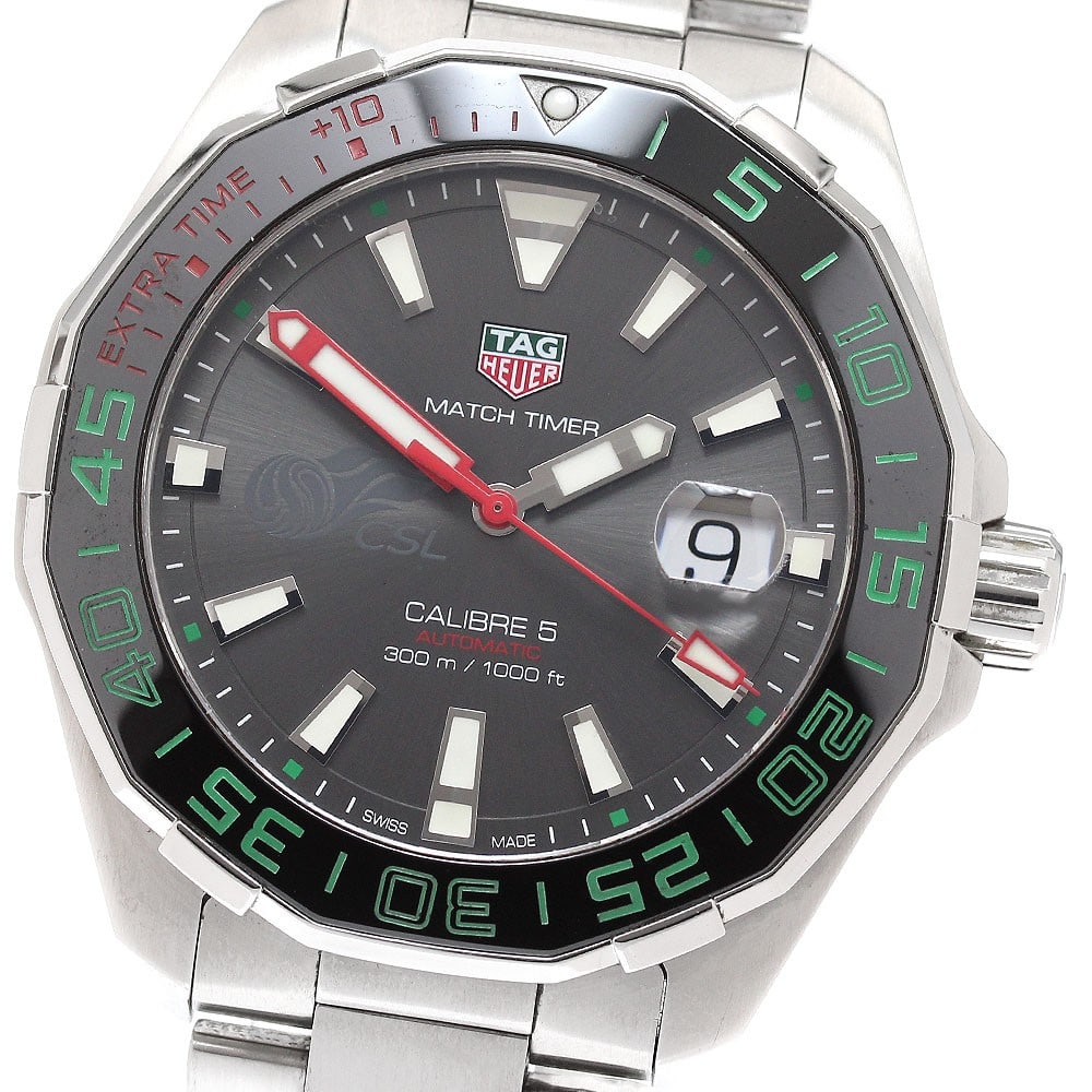 TAG Heuer WAY201E Aquaracer Matchtimer mens automatic wristwatch: TAG Heuer WAY201E Aquaracer Matchtimer mens automatic wristwatch Pre-owned TAG Heuer Aquaracer Matchtimer men's wristwatch with automatic movement and date function. This watch features a gray dial an