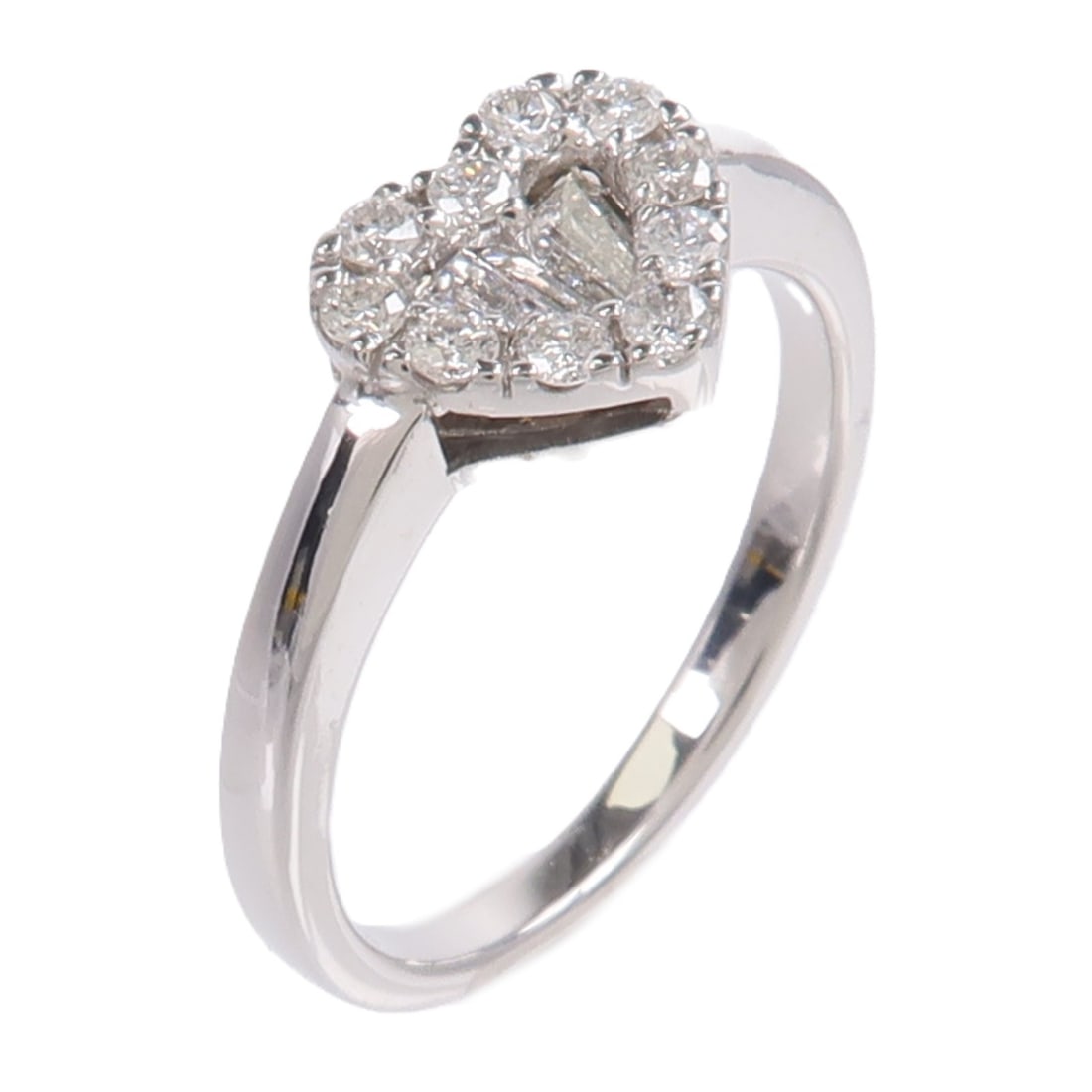 18K White Gold Diamond Ring Size 3.75 for Women: 18K White Gold Diamond Ring Size 3.75 for Women A women's ring in 18K white gold with diamond accents, presented in clear color. The ring is size 3.75 and has a regular size type. It is described as b