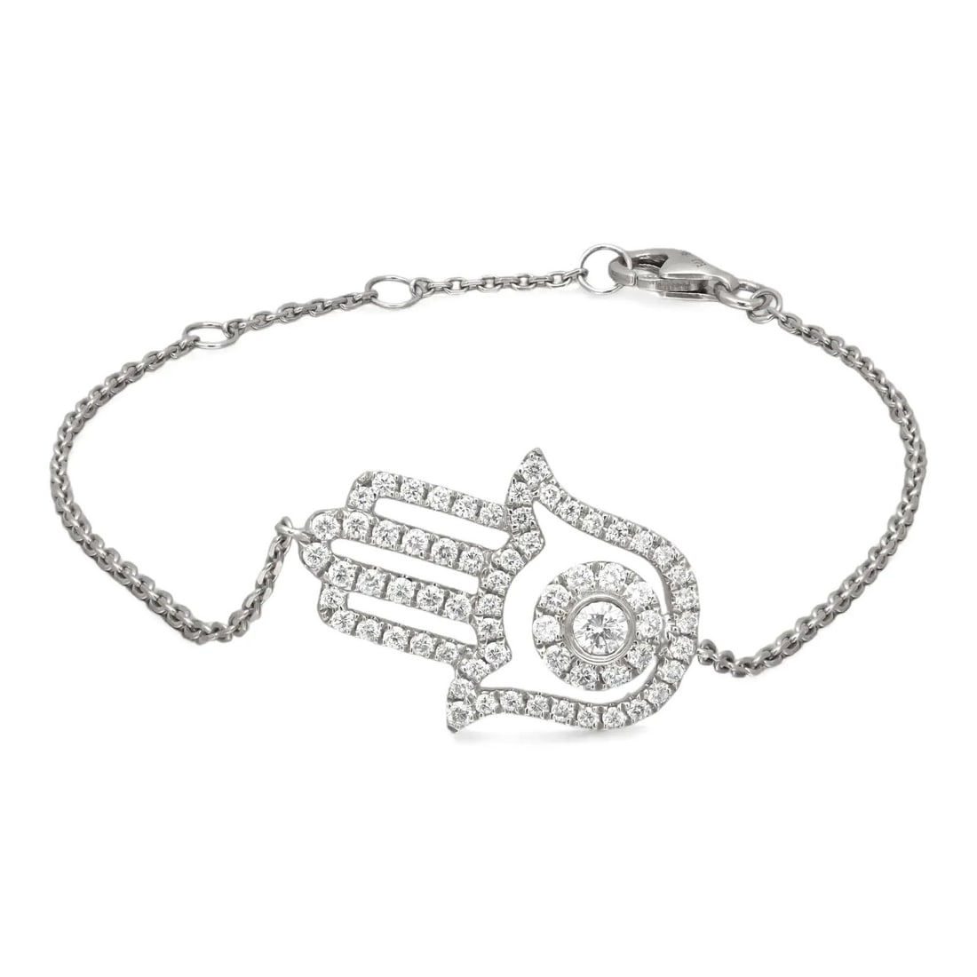 Rachel Koen 0.55ctw Diamond Hamsa Bracelet 18K White Gold Adjustable Chain: Rachel Koen 0.55ctw Diamond Hamsa Bracelet 18K White Gold Adjustable Chain Elevate your accessory collection with this stunning Hamsa diamond chain bracelet by Rachel Koen. Crafted from luxurious 18K 