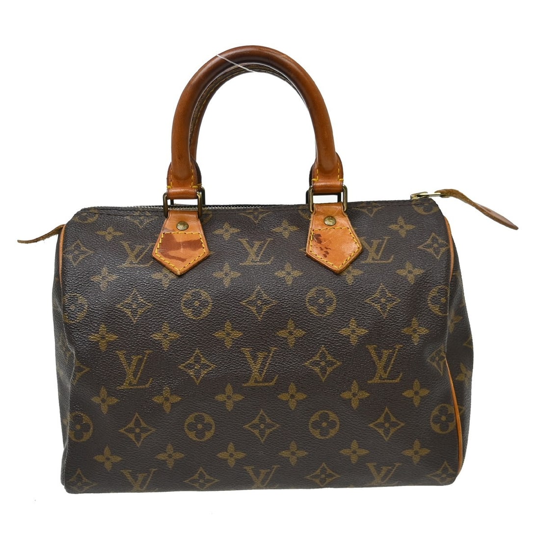 Louis Vuitton Speedy 25 Monogram Canvas Duffle Bag M41528: Louis Vuitton Speedy 25 Monogram Canvas Duffle Bag M41528 Vintage Louis Vuitton Speedy 25 handbag in brown Monogram canvas with leather trim and double handles. This small duffle-style bag features a 