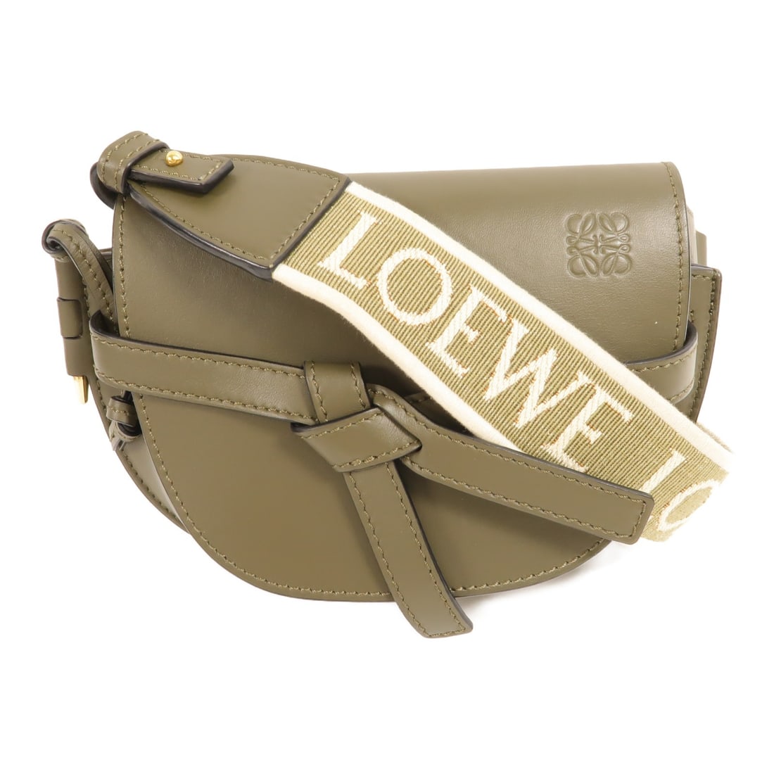 LOEWE Gate Mini Shoulder Bag Green Calfskin Leather: LOEWE Gate Mini Shoulder Bag Green Calfskin Leather LOEWE Mini Gate shoulder bag in green and olive calfskin leather. This women's shoulder bag features a magnetic pocket and two open interior pockets