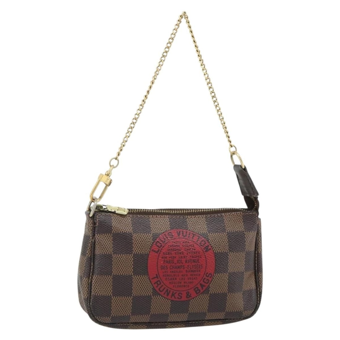 Louis Vuitton N58011 Mini Pochette Accessoires Damier Ebene Pouch: Louis Vuitton N58011 Mini Pochette Accessoires Damier Ebene Pouch Louis Vuitton Mini Pochette Accessoires in Damier Ebene canvas, styled as a compact accessory pouch for women. Made in France, this pi