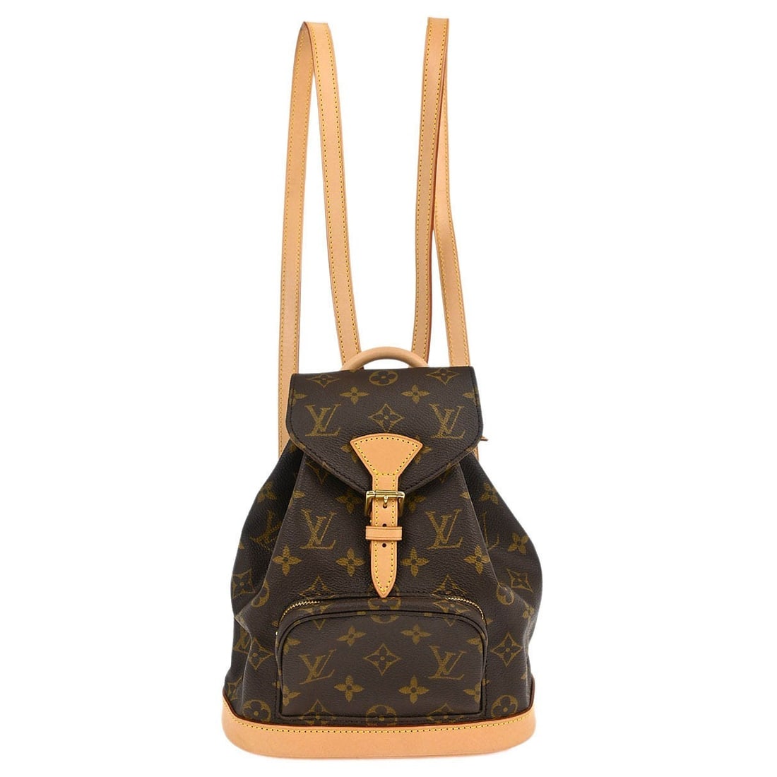 Louis Vuitton Mini Montsouris Monogram Canvas Backpack M51137: Louis Vuitton Mini Montsouris Monogram Canvas Backpack M51137 Vintage Louis Vuitton Mini Montsouris backpack in brown Monogram canvas with leather trim. This small backpack features a flap buckle and 