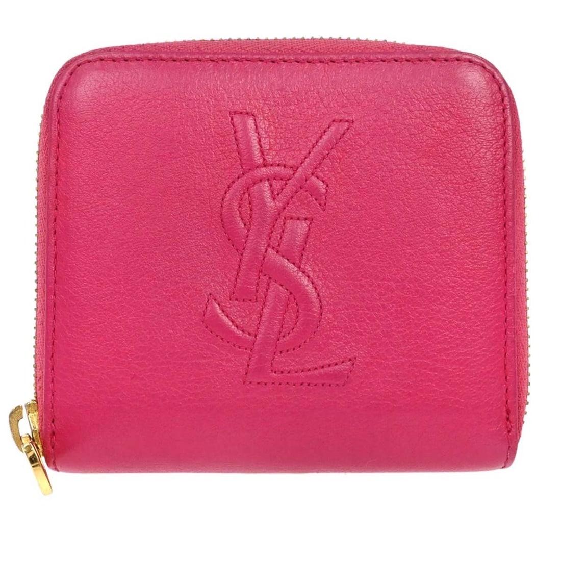 Saint Laurent GBL352906.0116 pink calfskin folding wallet: Saint Laurent GBL352906.0116 pink calfskin folding wallet Vintage Saint Laurent compact wallet in pink calfskin with a folding design. The exterior shows scuffs and dirt along the edges, and part of t