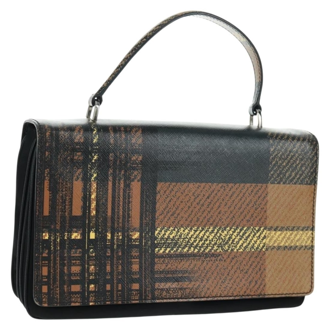 PRADA Nylon Hand Bag Black Silver with Dust Bag Card: PRADA Nylon Hand Bag Black Silver with Dust Bag Card PRADA hand bag in black and silver nylon, made in Italy. This women's bag measures approximately 31 cm wide, 19 cm high, and 5 cm deep, with a hand