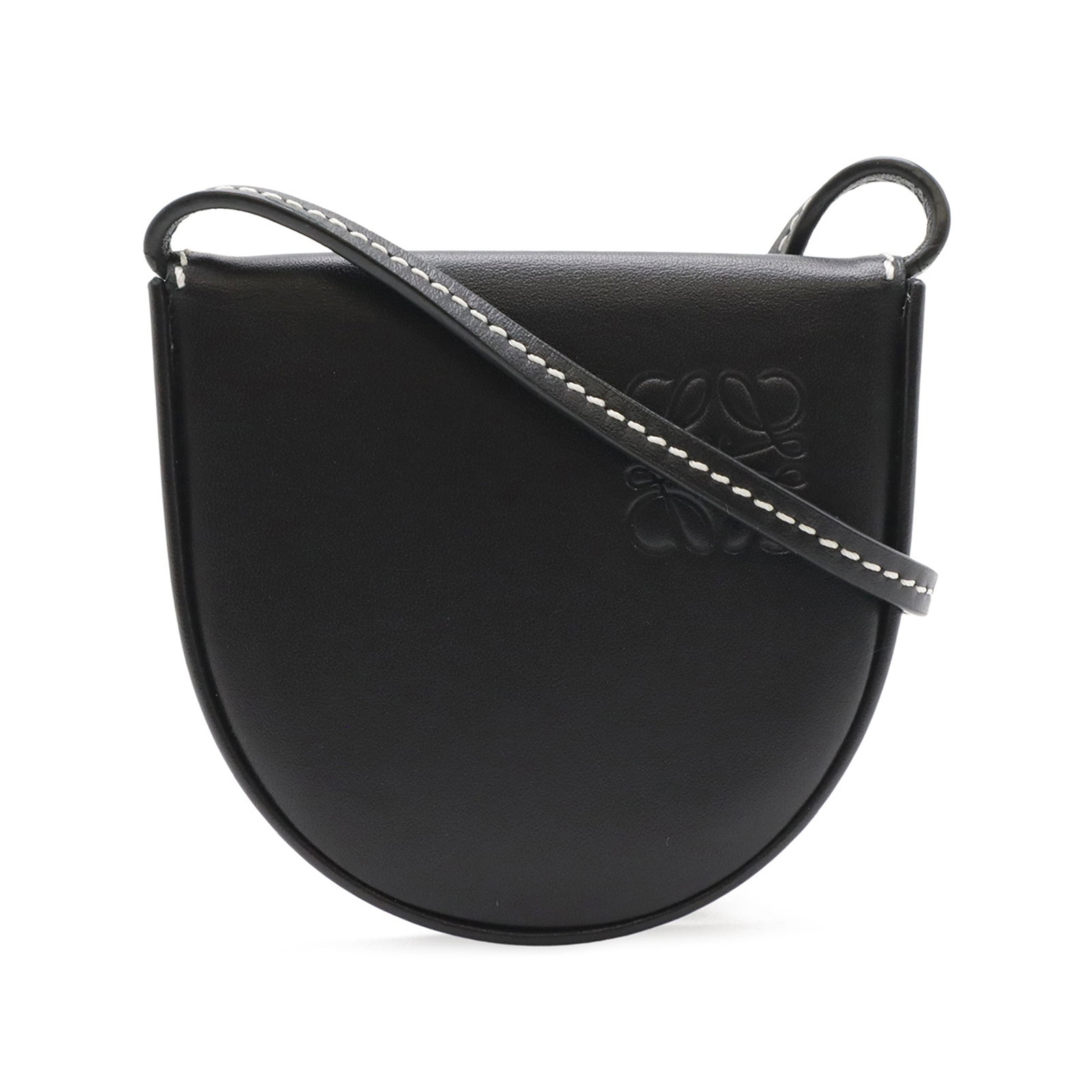 LOEWE Anagram Heel Pouch Mini Soft Calfskin Leather Bag: LOEWE Anagram Heel Pouch Mini Soft Calfskin Leather Bag A LOEWE Mini Soft Calfskin Anagram Heel Pouch crafted in leather. This compact bag features a flat leather shoulder strap and a flap closure. Co