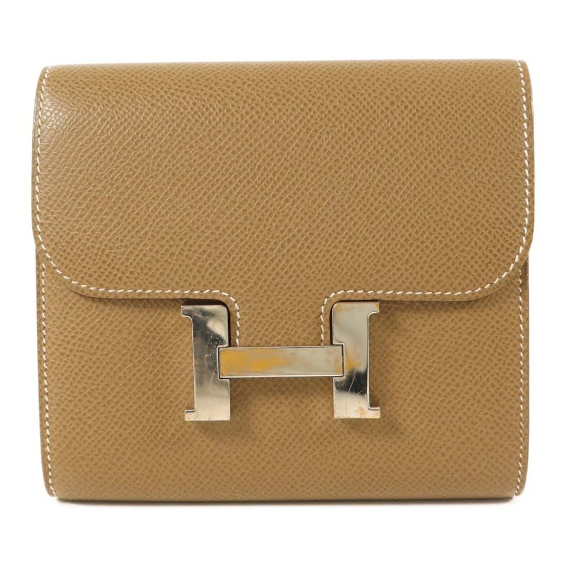 Hermes Constance Compact Bifold Wallet Etoupe Epsom Calfskin PHW: Hermes Constance Compact Bifold Wallet Etoupe Epsom Calfskin PHW Hermes Constance Compact bi-fold wallet in Epsom leather and calfskin (cowhide) with an Etoupe/gray color combination. Made in France, 