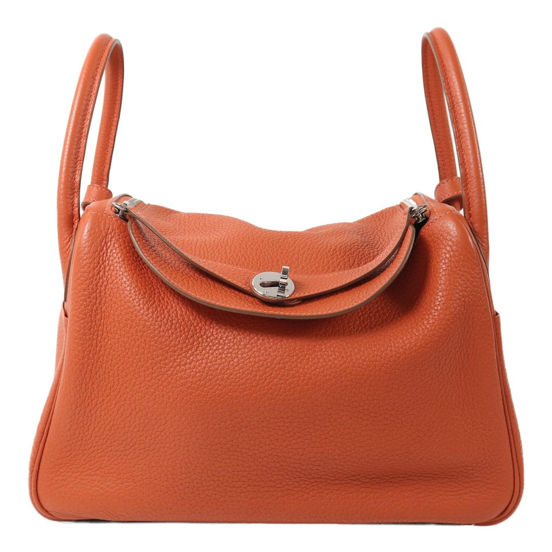 Hermes Lindy 30 Togo Leather 2 Way Bag Capucine PHW: Hermes Lindy 30 Togo Leather 2 Way Bag Capucine PHW Hermes Lindy 30 2-way shoulder bag in Capucine Togo leather with palladium-tone hardware. Made in France, this women's bag features a turn-lock clos