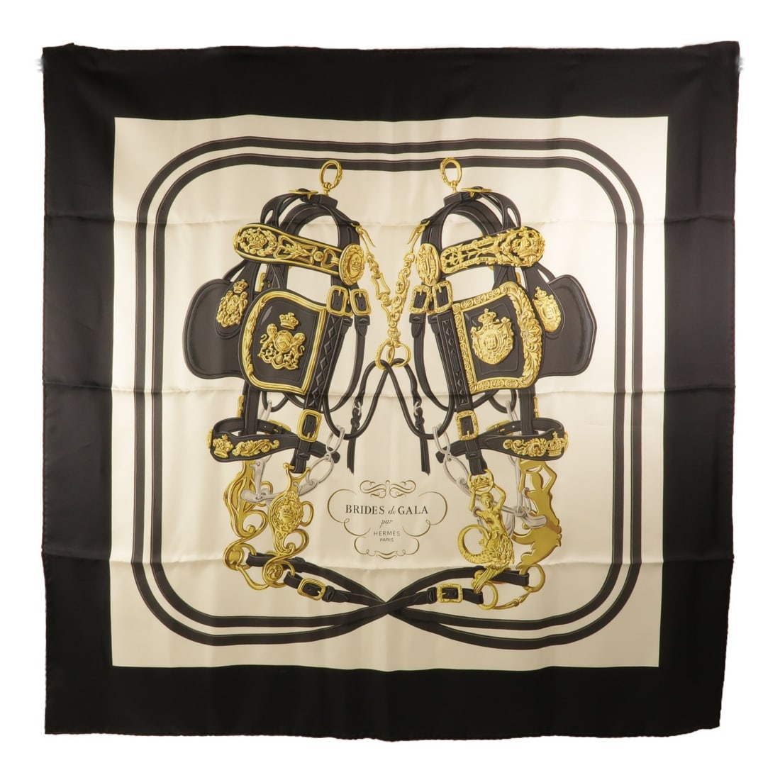 Hermes 90x90 Silk Scarf in Black and White: Hermes 90x90 Silk Scarf in Black and White Hermes silk scarf in a black and white colorway. This women's scarf is made in France and comes with no accessories. Condition is AB: Very Good. Specificatio