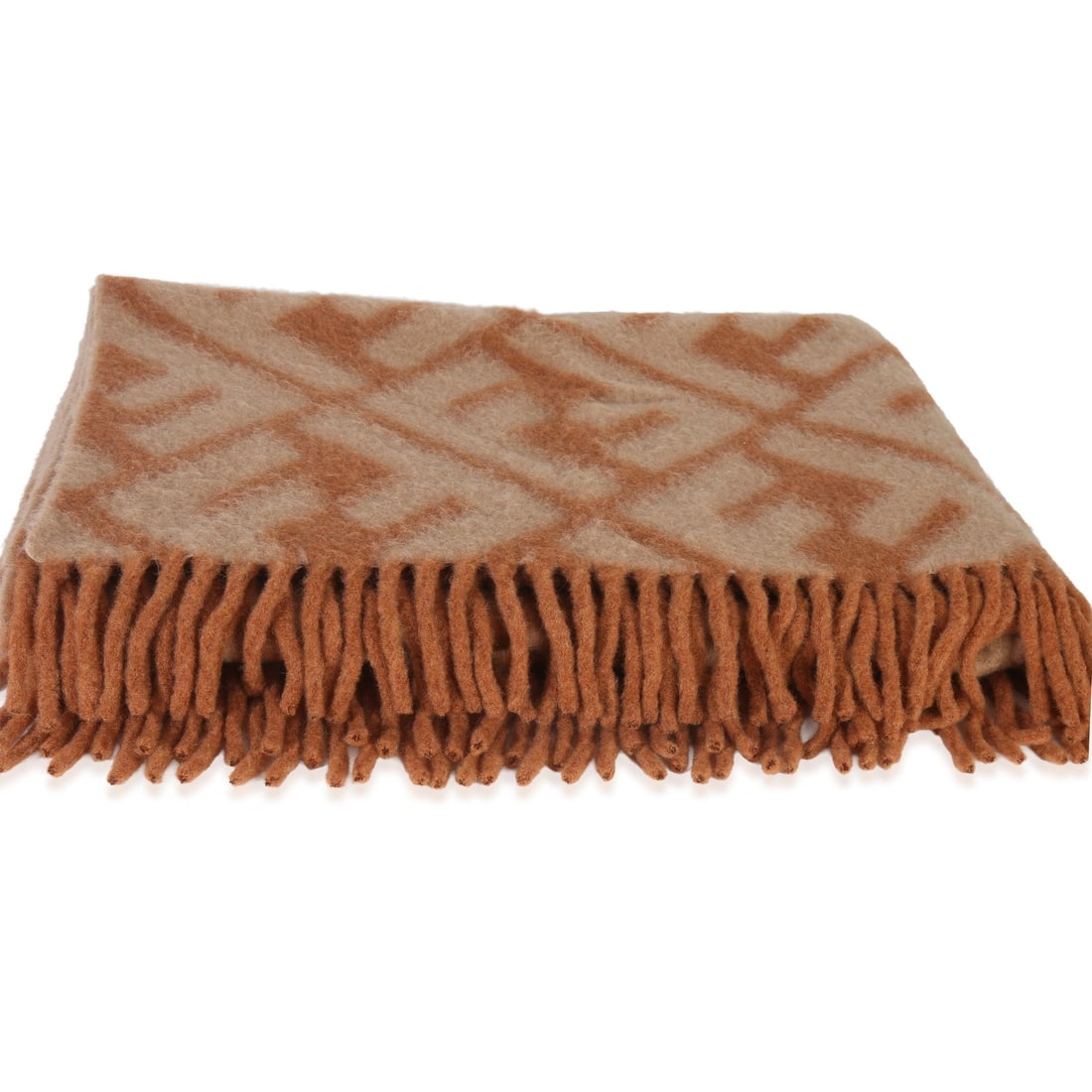 Fendi FF Blanket Beige Orange Alpaca Wool Wrap: Fendi FF Blanket Beige Orange Alpaca Wool Wrap Pre-owned Fendi FF blanket throw in beige and orange. This unisex fabric piece features an open-top wrap style and comes with a dust bag. Specifications 