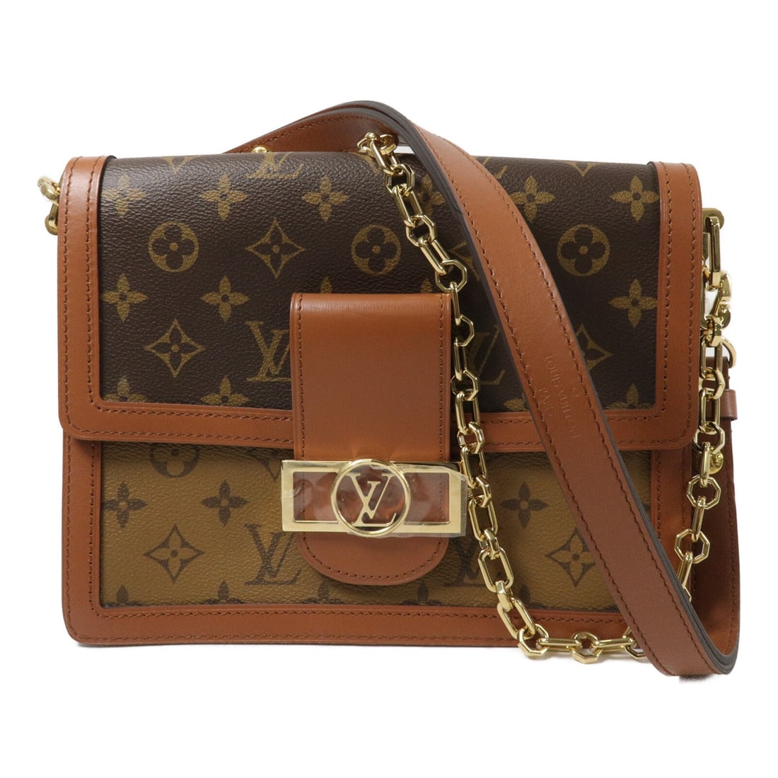 Louis Vuitton Dauphine MM M44391 2 Way Monogram Reverse Shoulder Bag: Louis Vuitton Dauphine MM M44391 2 Way Monogram Reverse Shoulder Bag The Louis Vuitton Dauphine MM is a 2-way shoulder bag in Monogram Reverse and PVC coated canvas, presented in BrownxBrown. It featu