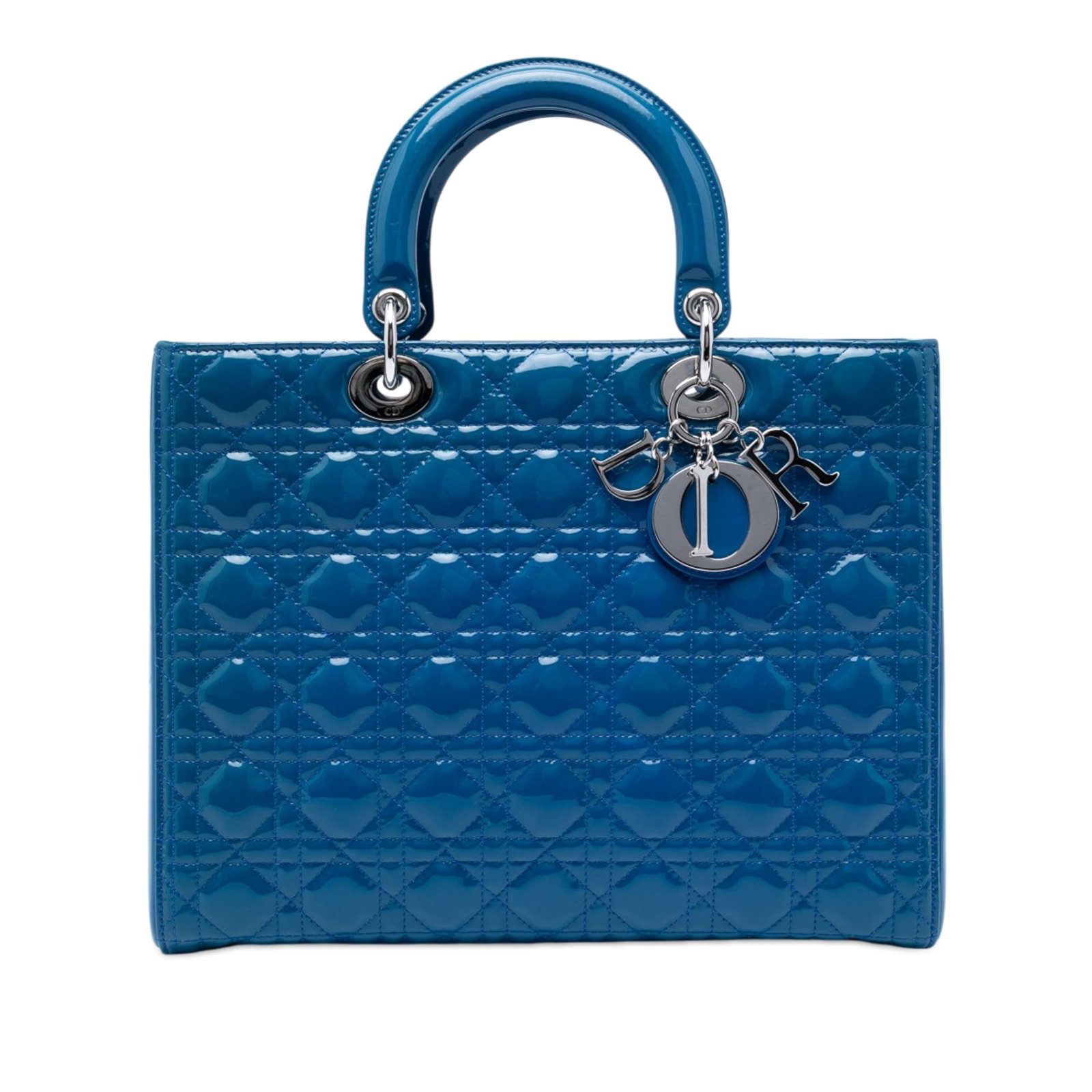 Dior Lady Dior Large Cannage Patent Leather Handbag Blue (1 of 6)