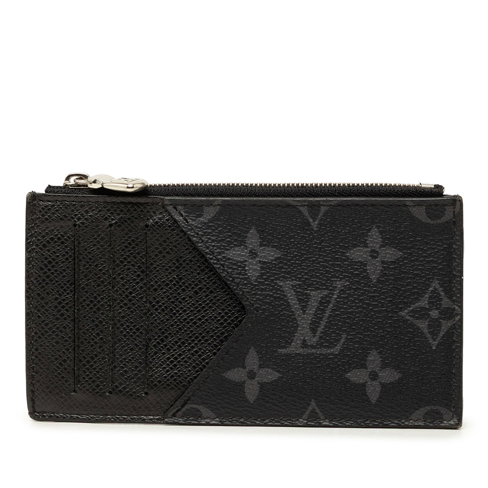 Louis Vuitton Taigarama Monogram Eclipse zip coin card holder: Louis Vuitton Taigarama Monogram Eclipse zip coin card holder Louis Vuitton Monogram Eclipse Taigarama coin card holder with a monogram eclipse canvas and Taiga leather body, top zip closure, and exte