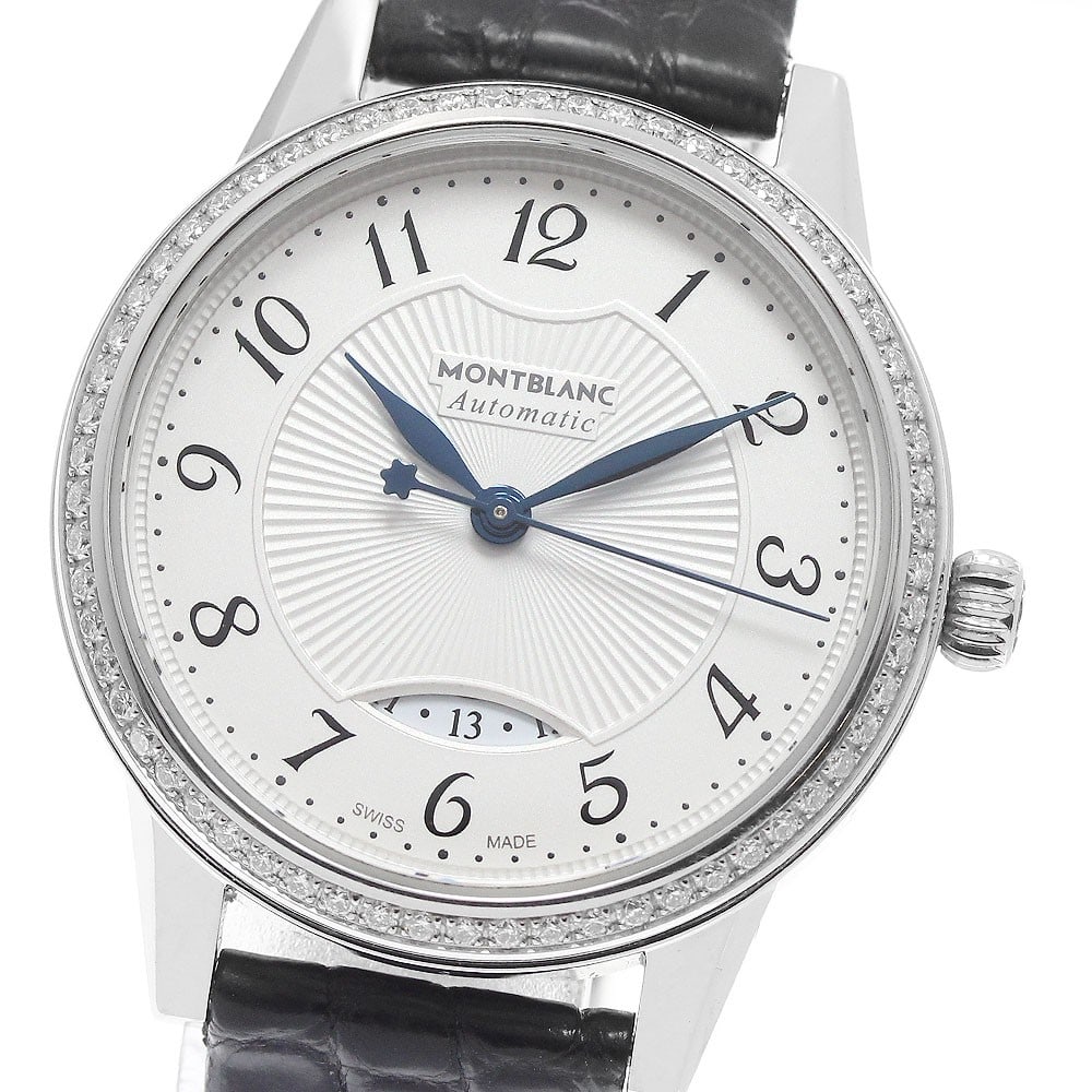 Montblanc Boheme 111057 womens automatic wristwatch with date: Montblanc Boheme 111057 womens automatic wristwatch with date Pre-owned Montblanc Boheme ladies wristwatch with date display and automatic movement. This Swiss-made watch features a stainless steel