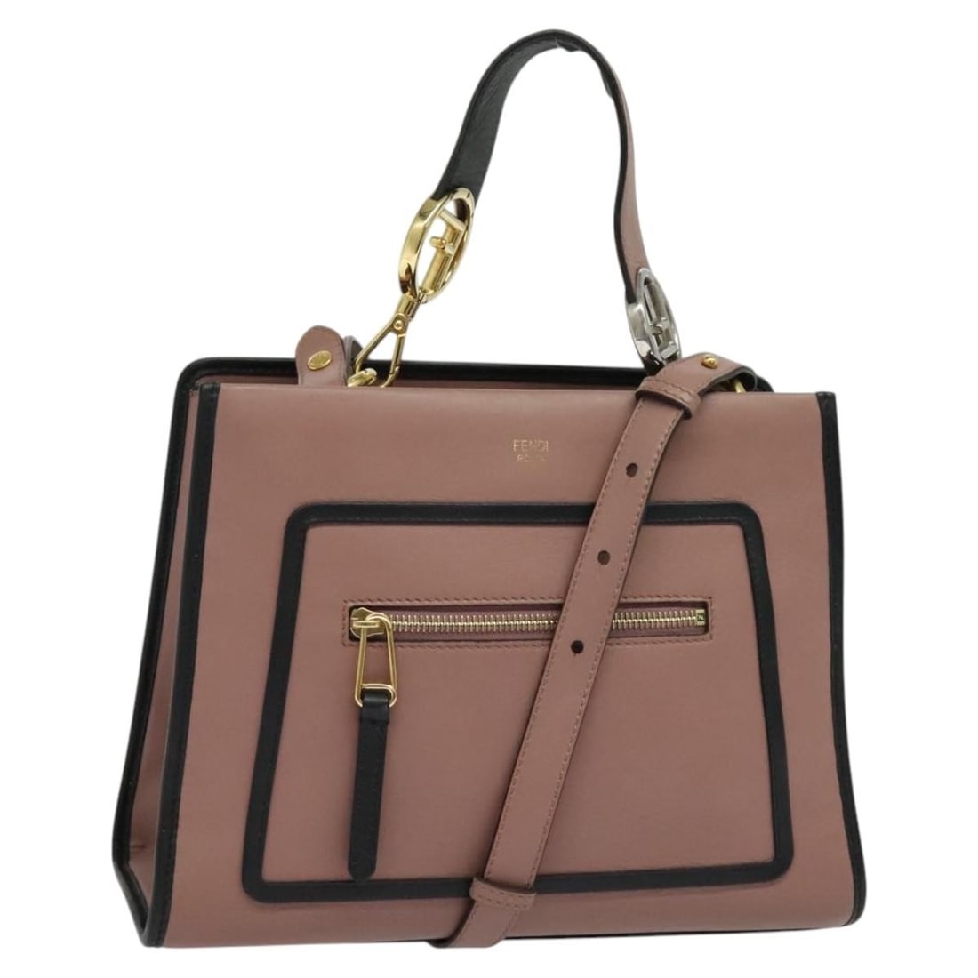 Fendi Runaway Small Leather 2way Handbag Pink Gold with Shoulder Strap: Fendi Runaway Small Leather 2way Handbag Pink Gold with Shoulder Strap Fendi Runaway small 2-way handbag in pink and gold leather. Made in Italy, this women's handbag includes a shoulder strap and