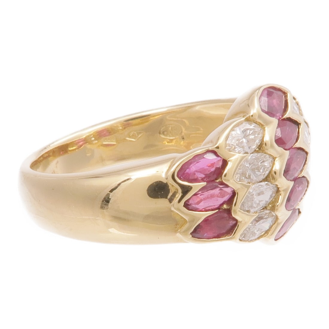 18K Yellow Gold Ruby Diamond Ring Size 7.5 - 4